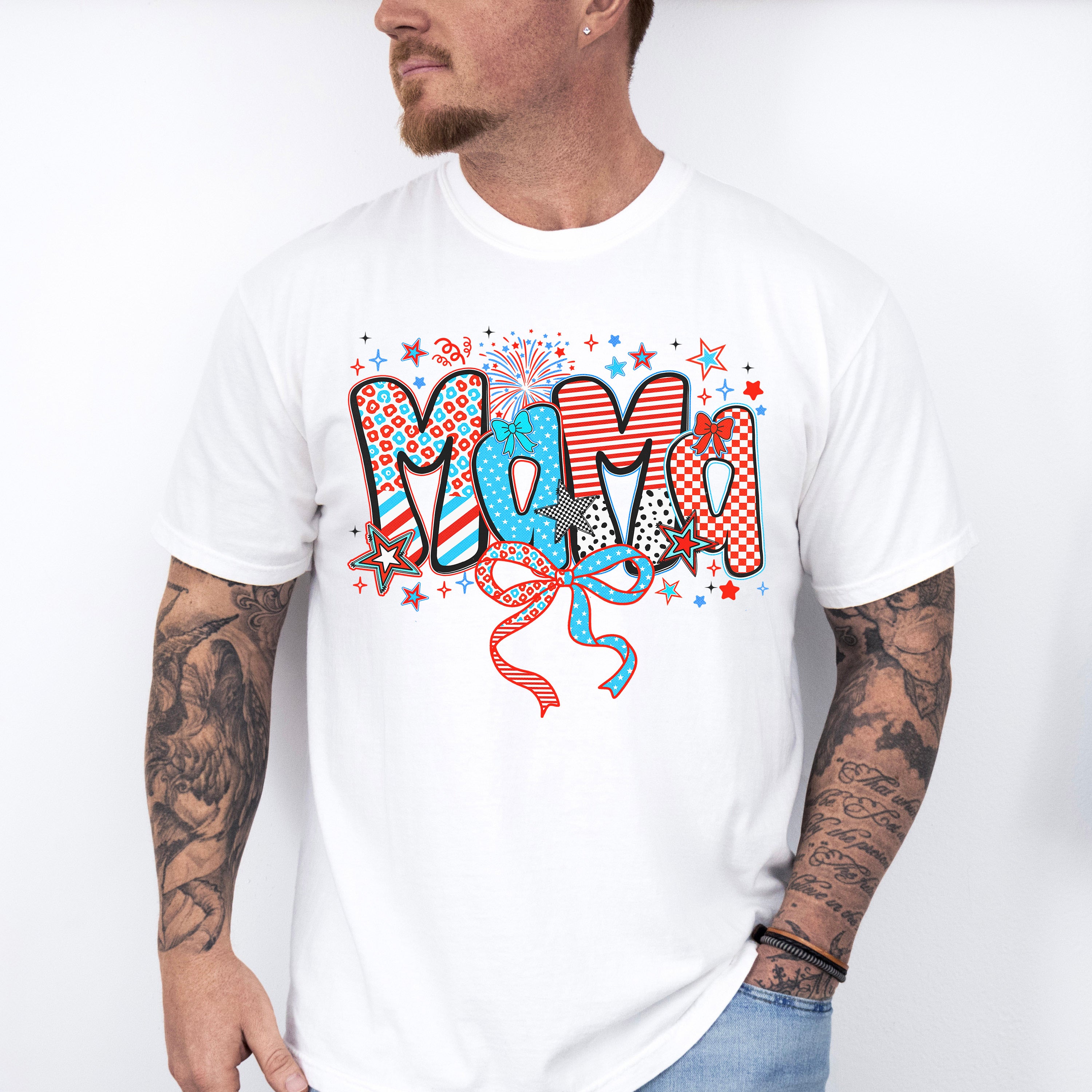 Mama Ribbons, Stars And Fireworks - 4th Of July Unisex Crewneck T-Shirt Sweatshirt Hoodie