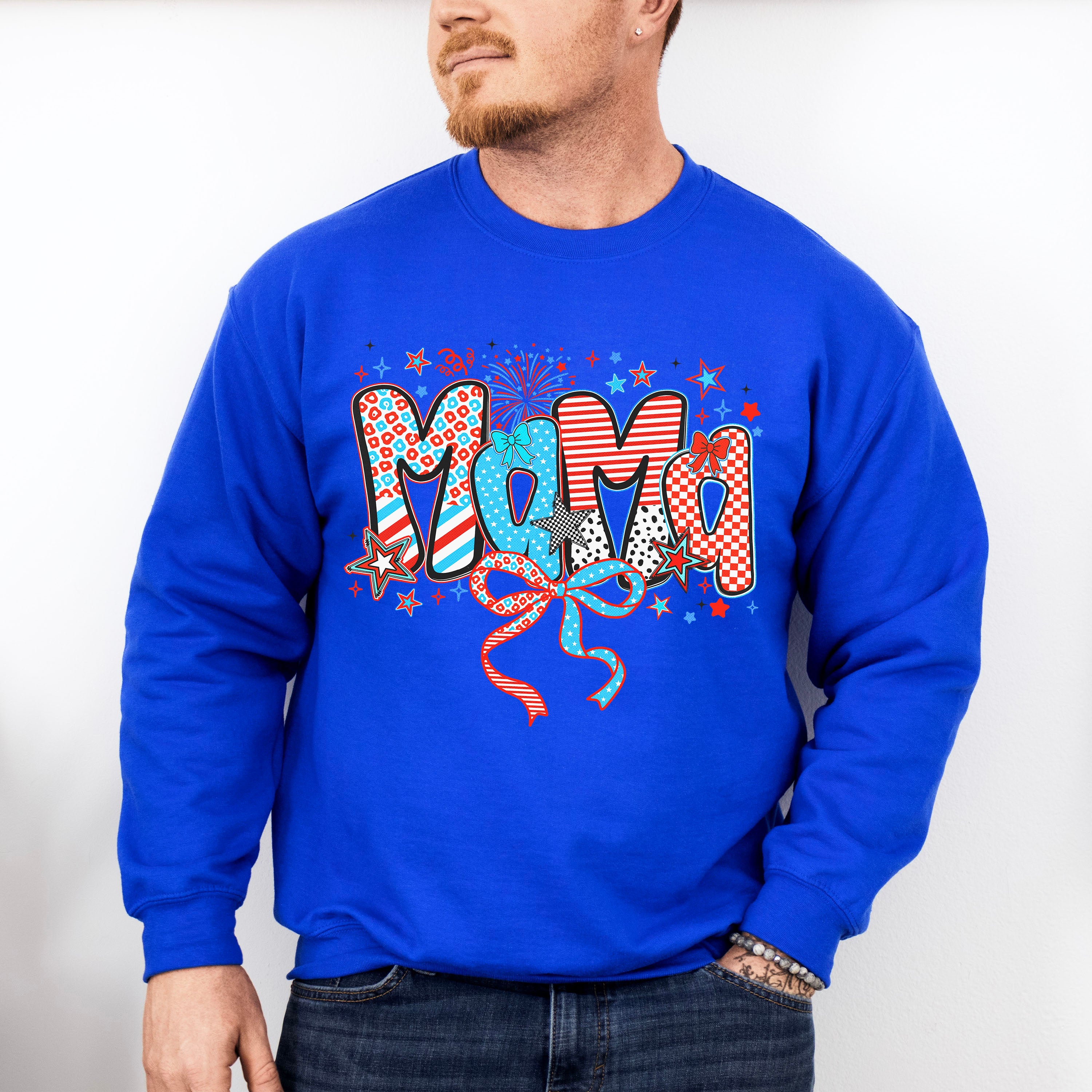 Mama Ribbons, Stars And Fireworks - 4th Of July Unisex Crewneck T-Shirt Sweatshirt Hoodie