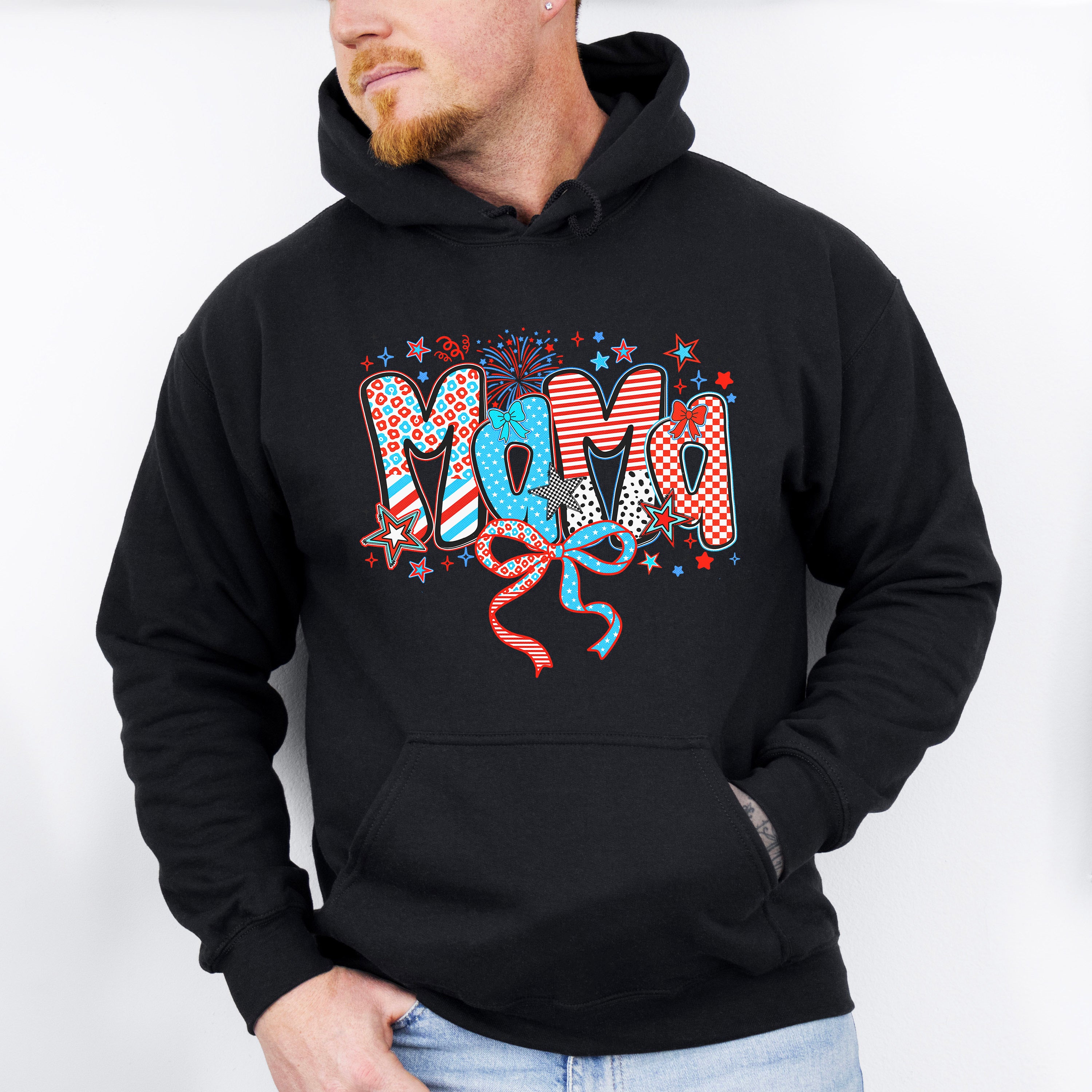 Mama Ribbons, Stars And Fireworks - 4th Of July Unisex Crewneck T-Shirt Sweatshirt Hoodie