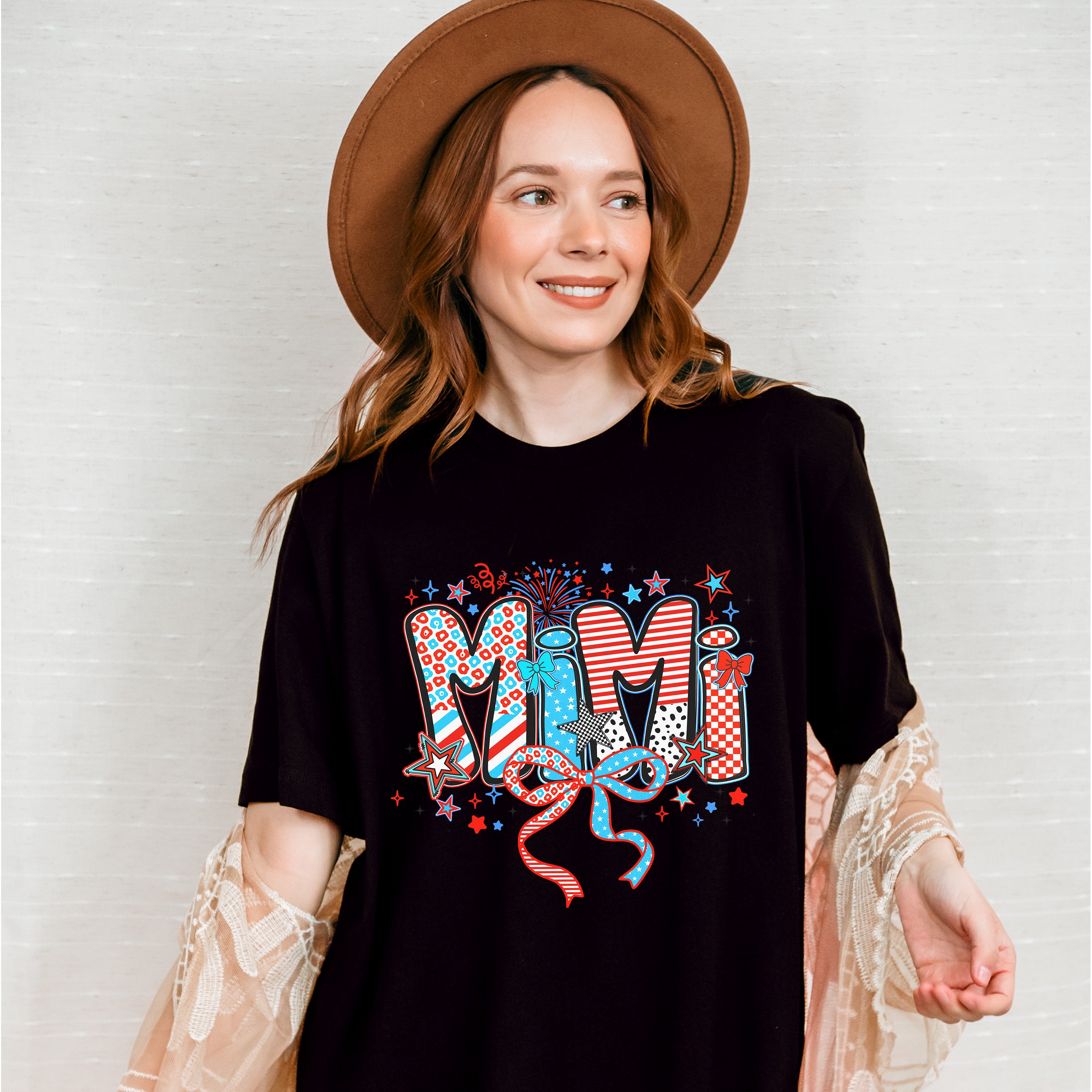 Mimi Ribbons, Stars And Fireworks - 4th Of July Unisex Crewneck T-Shirt Sweatshirt Hoodie