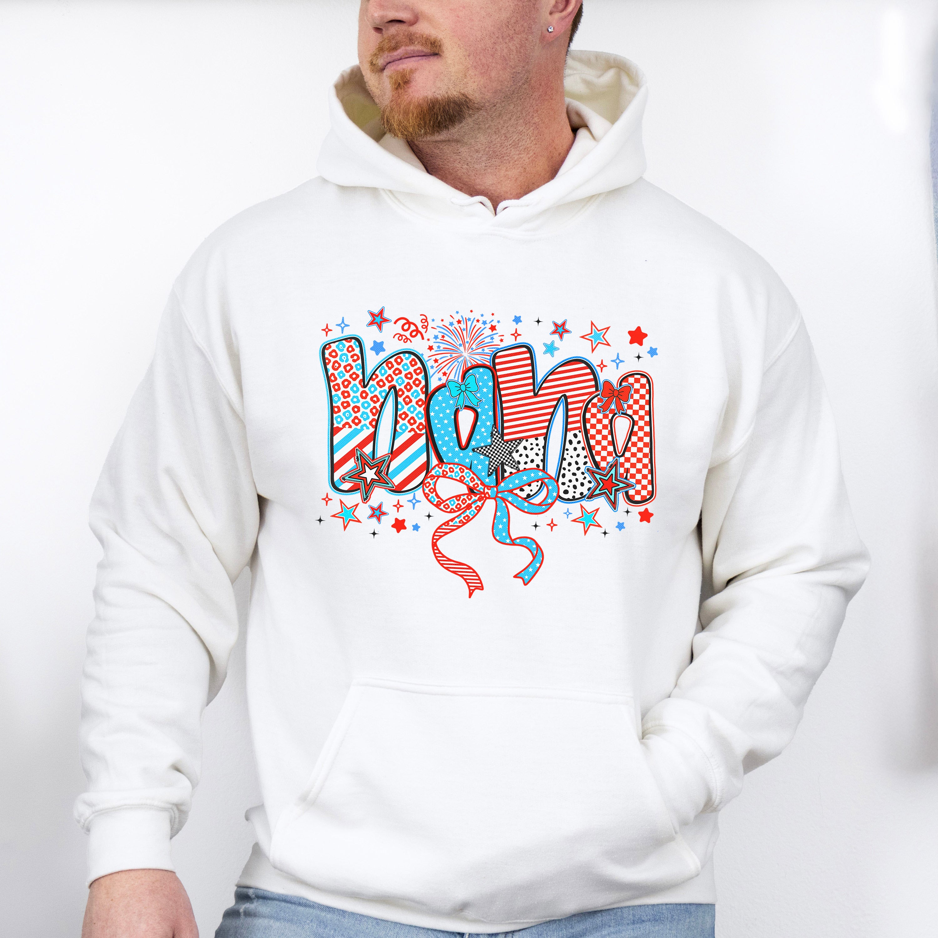 Nana Ribbons, Stars And Firework - 4th Of July Unisex Crewneck T-Shirt Sweatshirt Hoodie