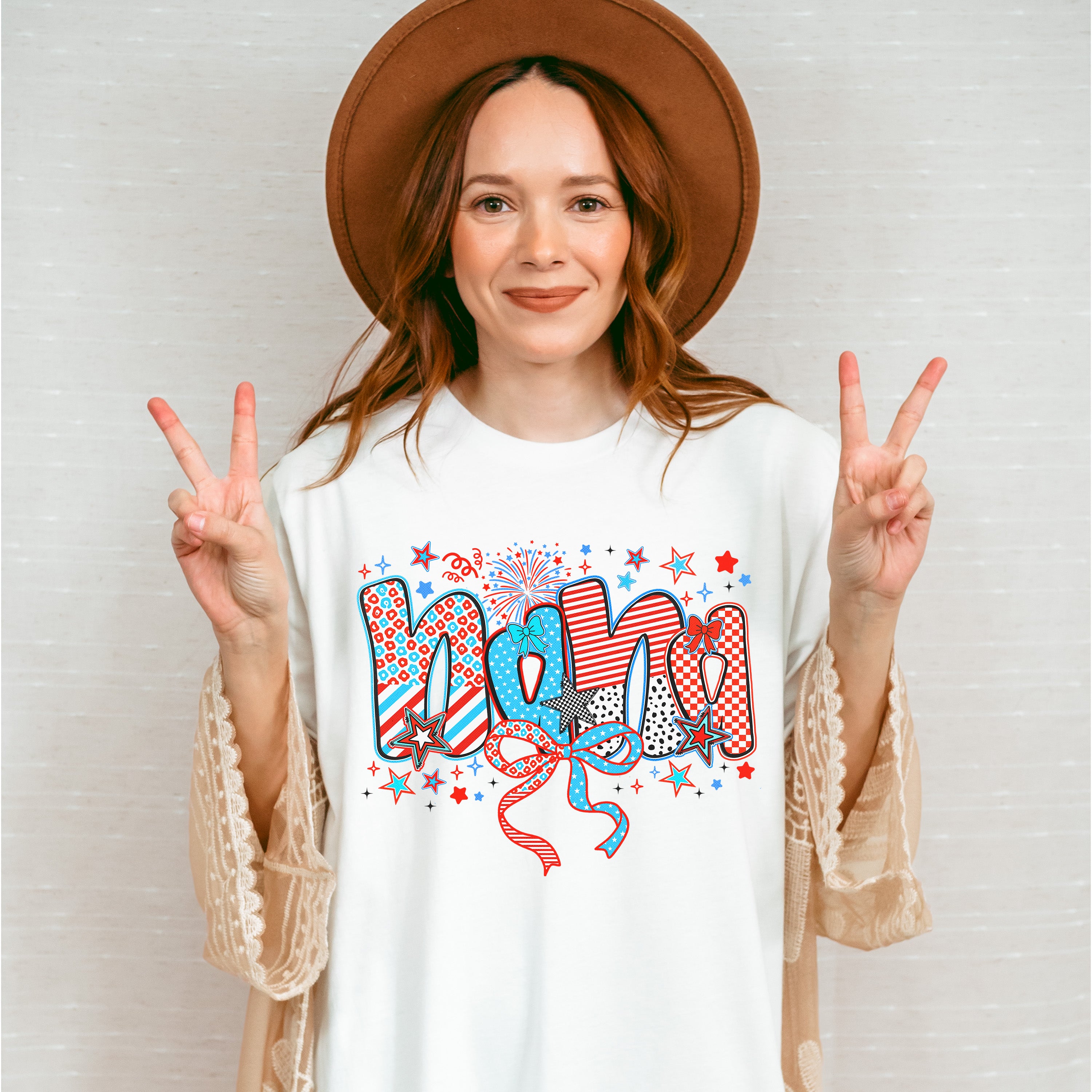Nana Ribbons, Stars And Firework - 4th Of July Unisex Crewneck T-Shirt Sweatshirt Hoodie