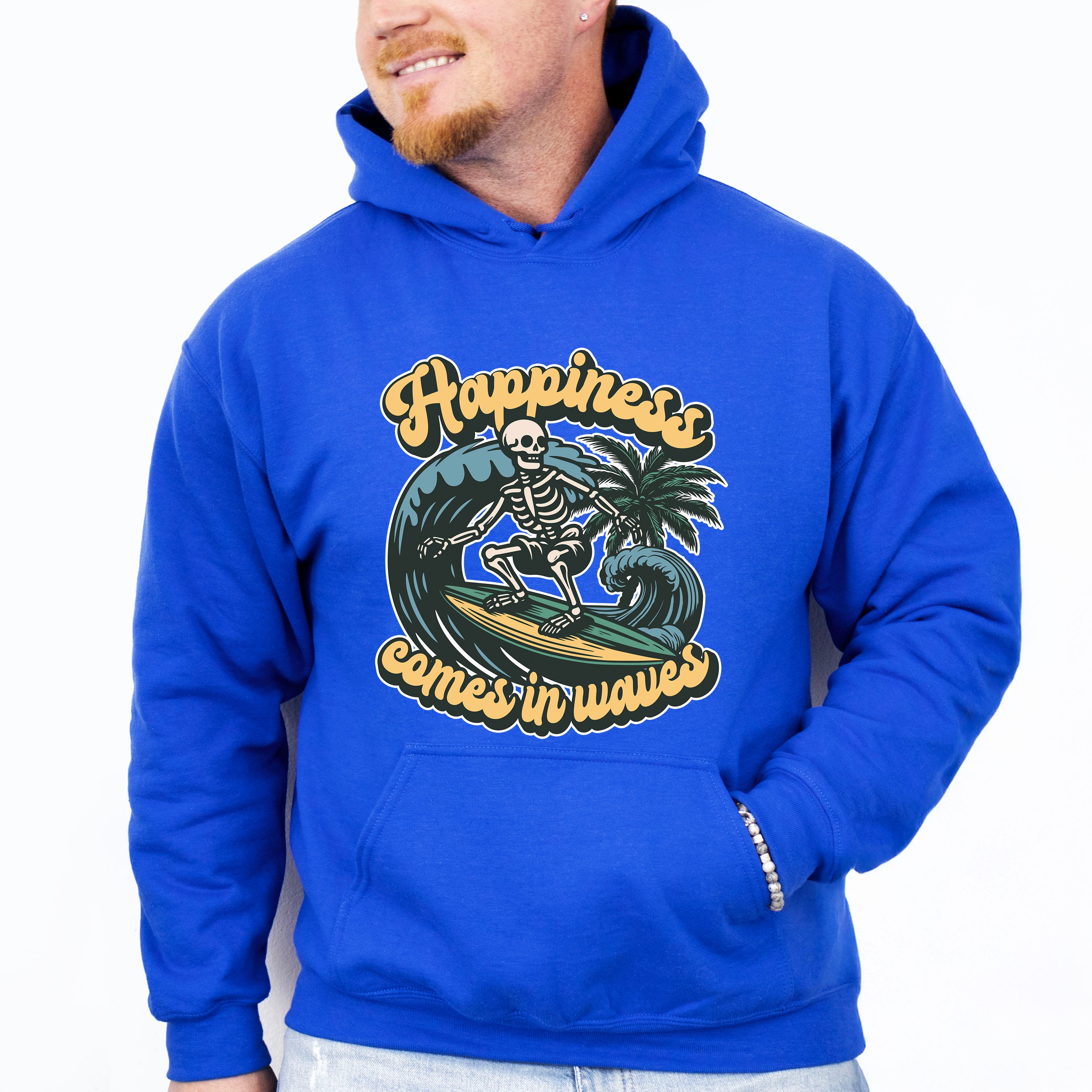 Happiness Comes In Waves Design - Surfing Theme Unisex Crewneck T-Shirt Sweatshirt Hoodie