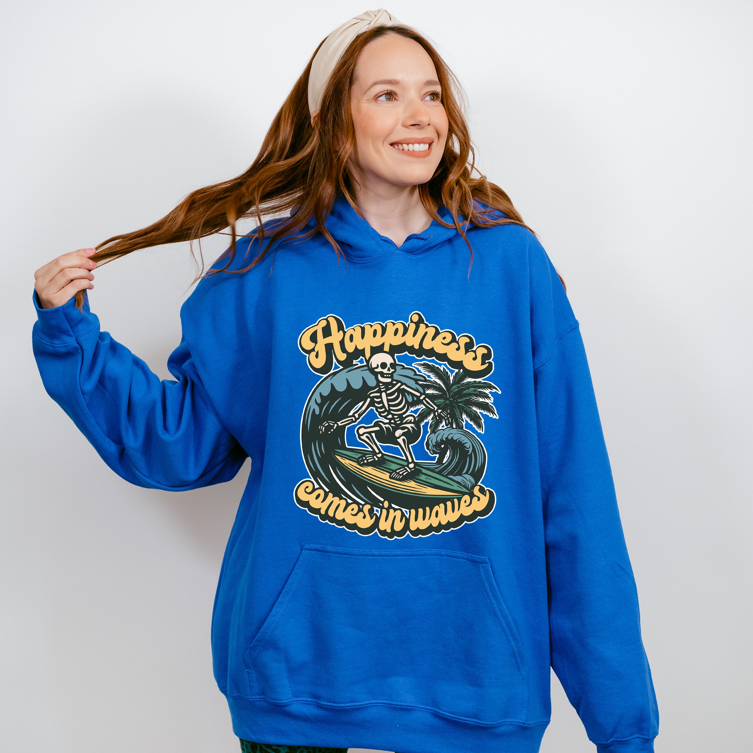 Happiness Comes In Waves Design - Surfing Theme Unisex Crewneck T-Shirt Sweatshirt Hoodie