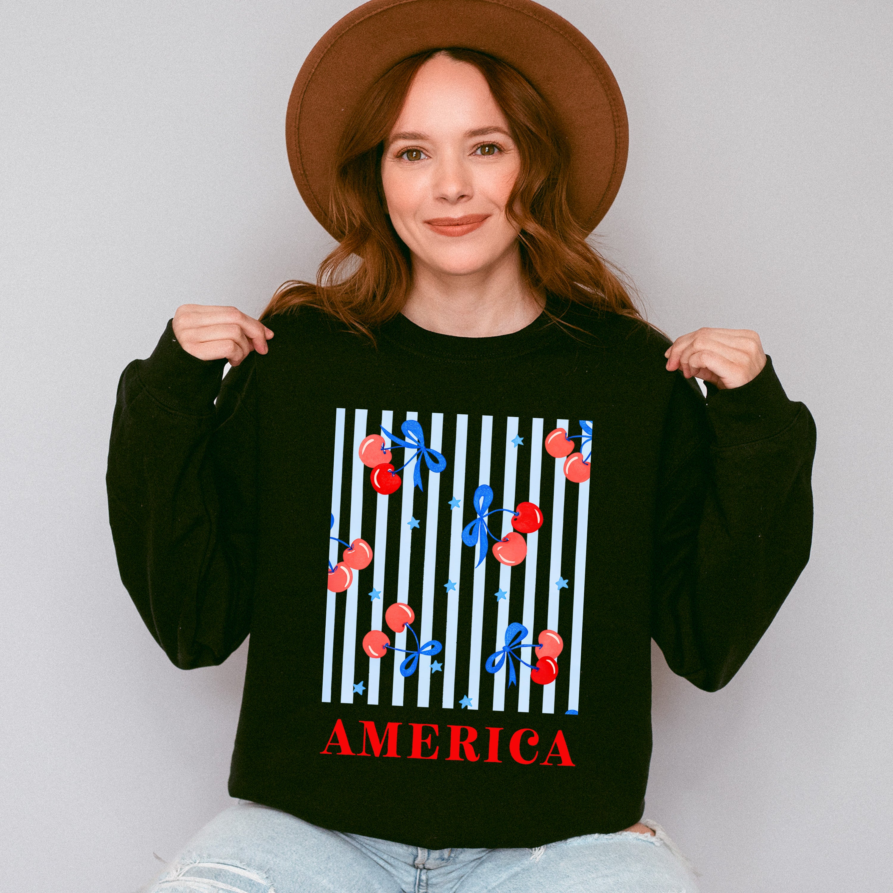 America Cherry Ribbons - 4th Of July Unisex Crewneck T-Shirt Sweatshirt Hoodie