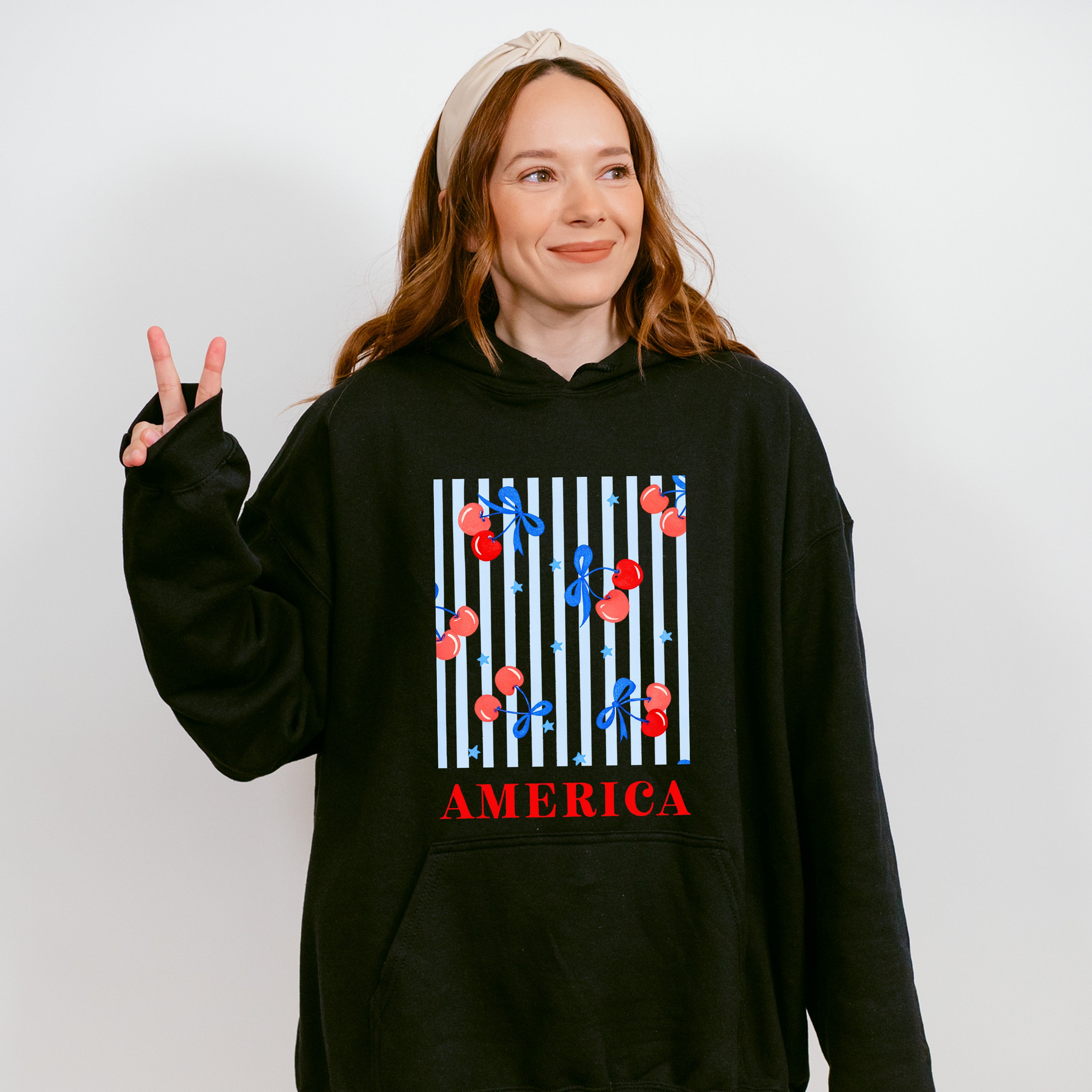America Cherry Ribbons - 4th Of July Unisex Crewneck T-Shirt Sweatshirt Hoodie