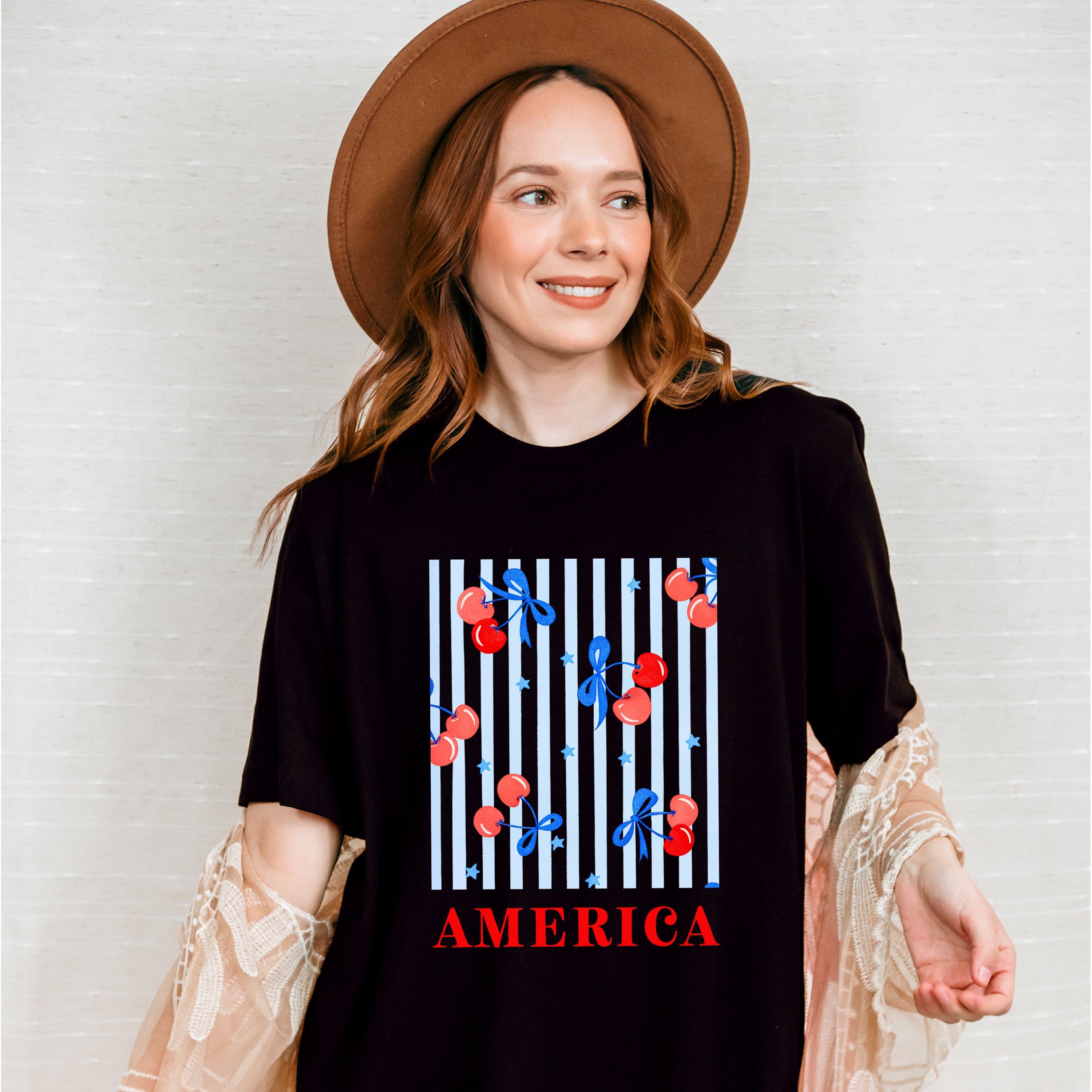 America Cherry Ribbons - 4th Of July Unisex Crewneck T-Shirt Sweatshirt Hoodie