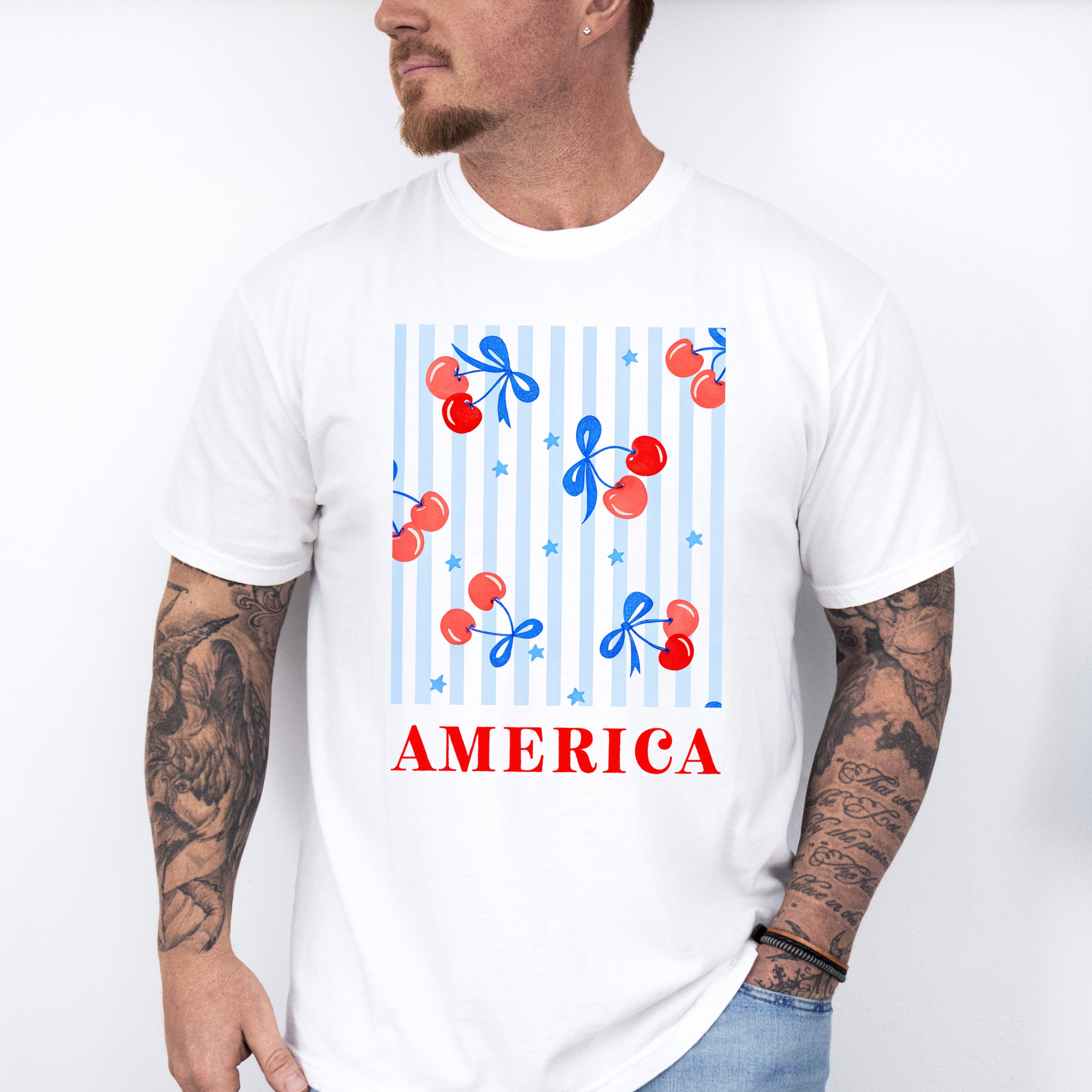 America Cherry Ribbons - 4th Of July Unisex Crewneck T-Shirt Sweatshirt Hoodie