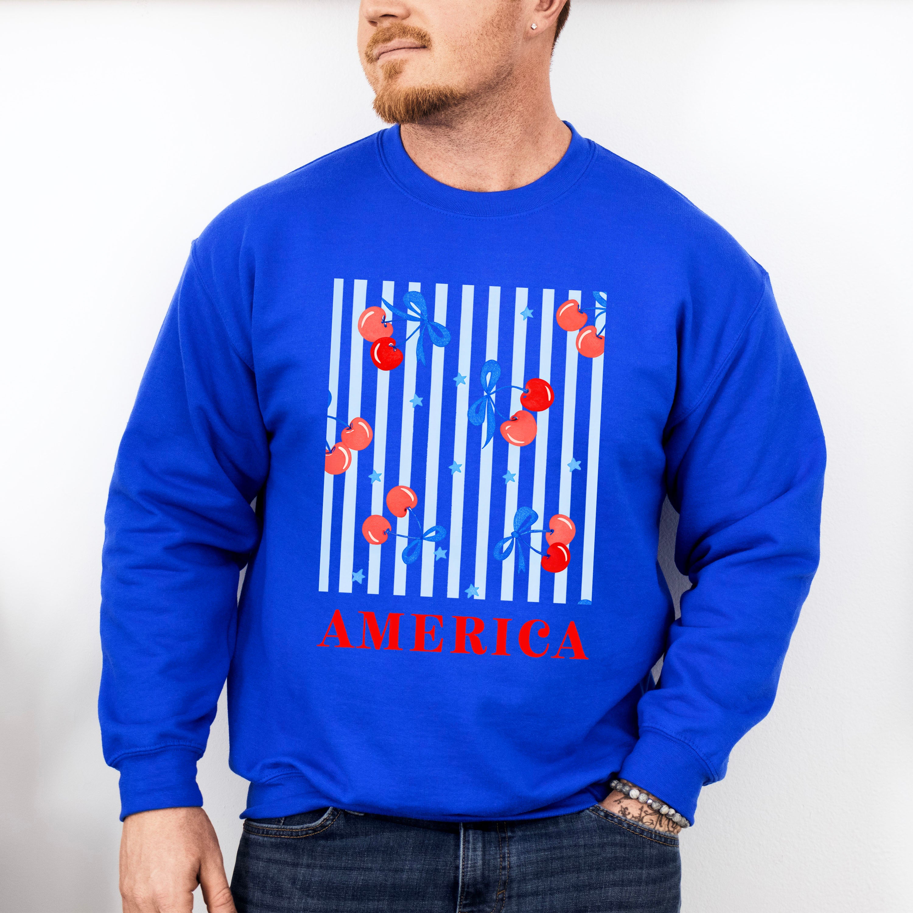 America Cherry Ribbons - 4th Of July Unisex Crewneck T-Shirt Sweatshirt Hoodie