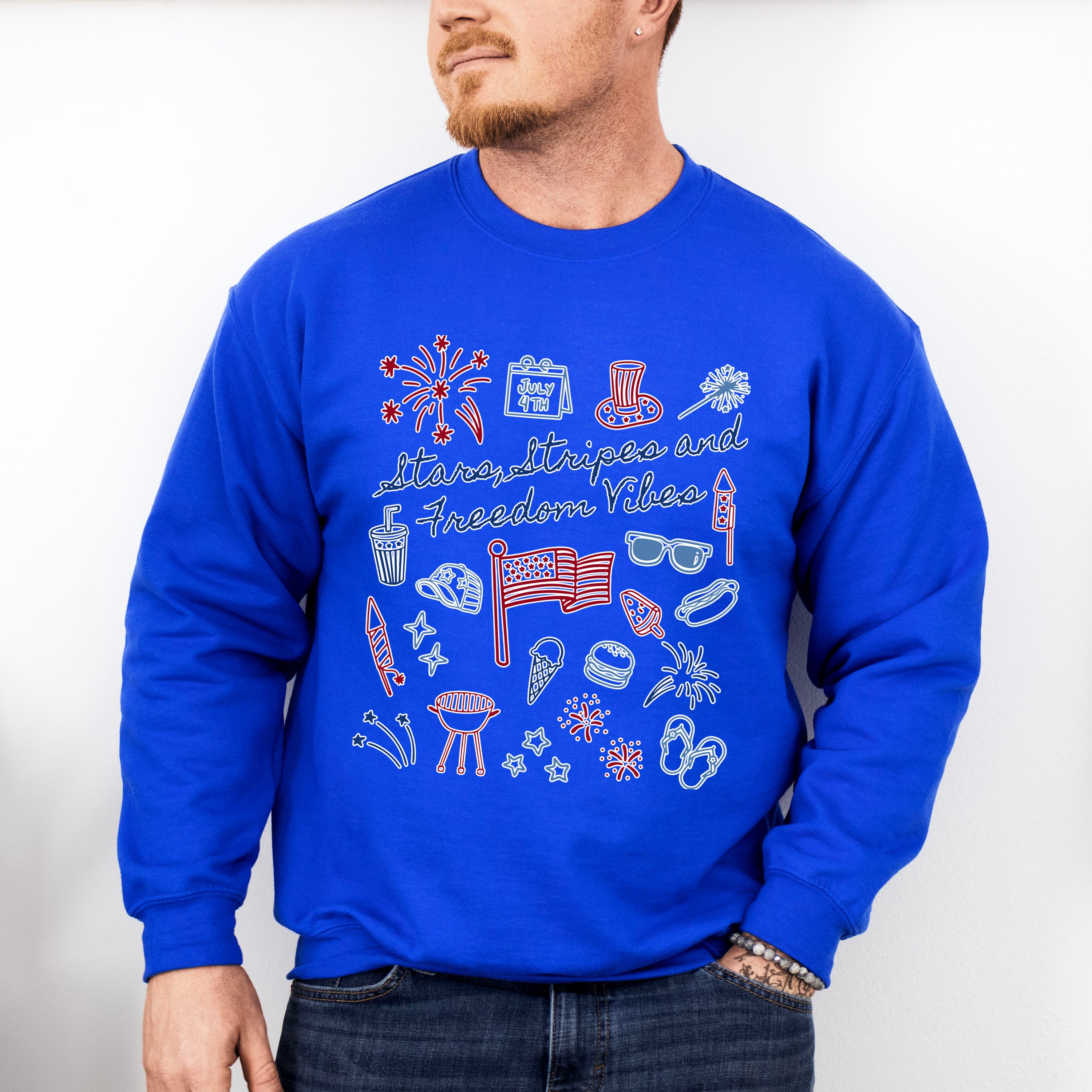 Stars, Stripes and Freedom Vibes - 4th Of July Unisex Crewneck T-Shirt Sweatshirt Hoodie