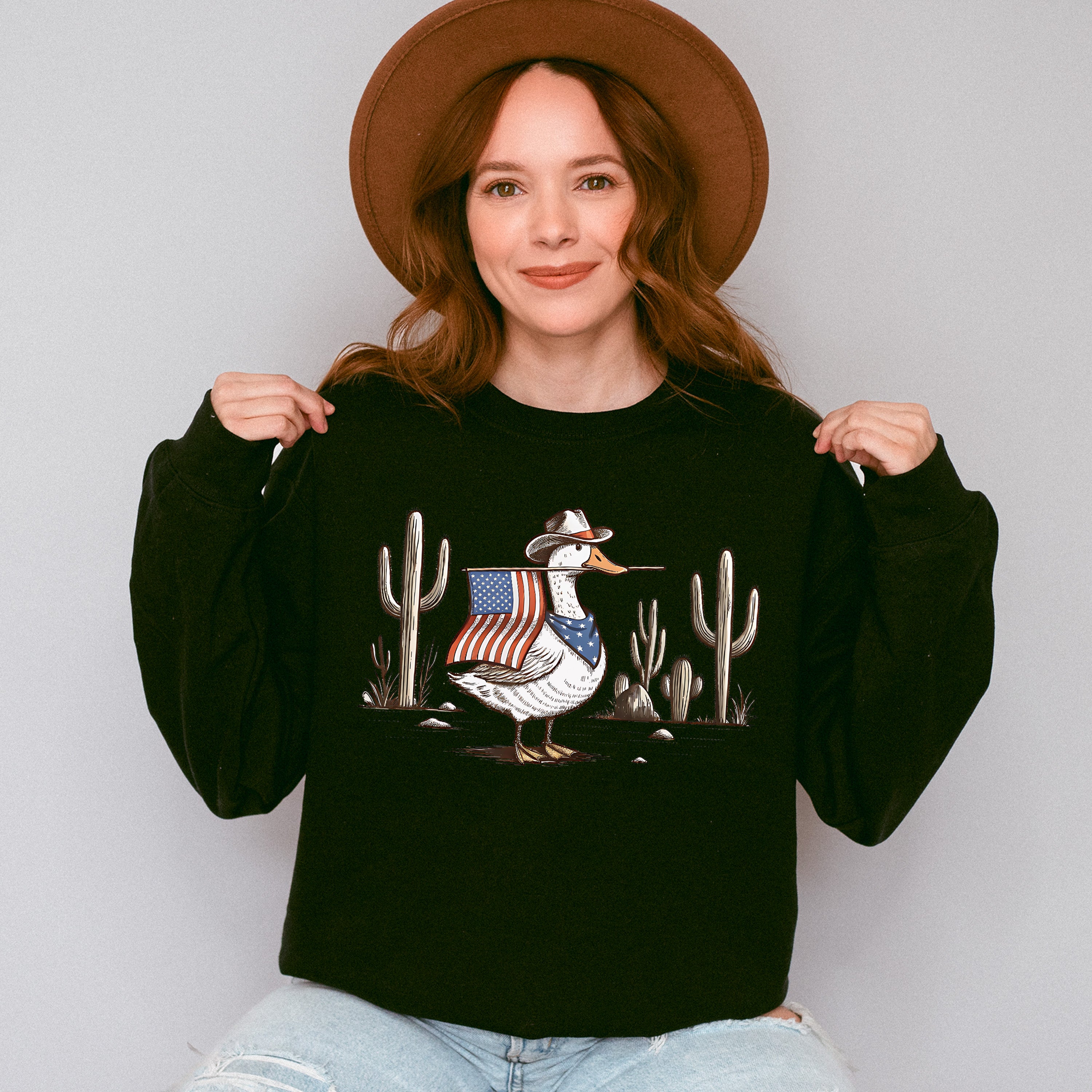 Duck Carrying US Flag - 4th Of July Unisex Crewneck T-Shirt Sweatshirt Hoodie