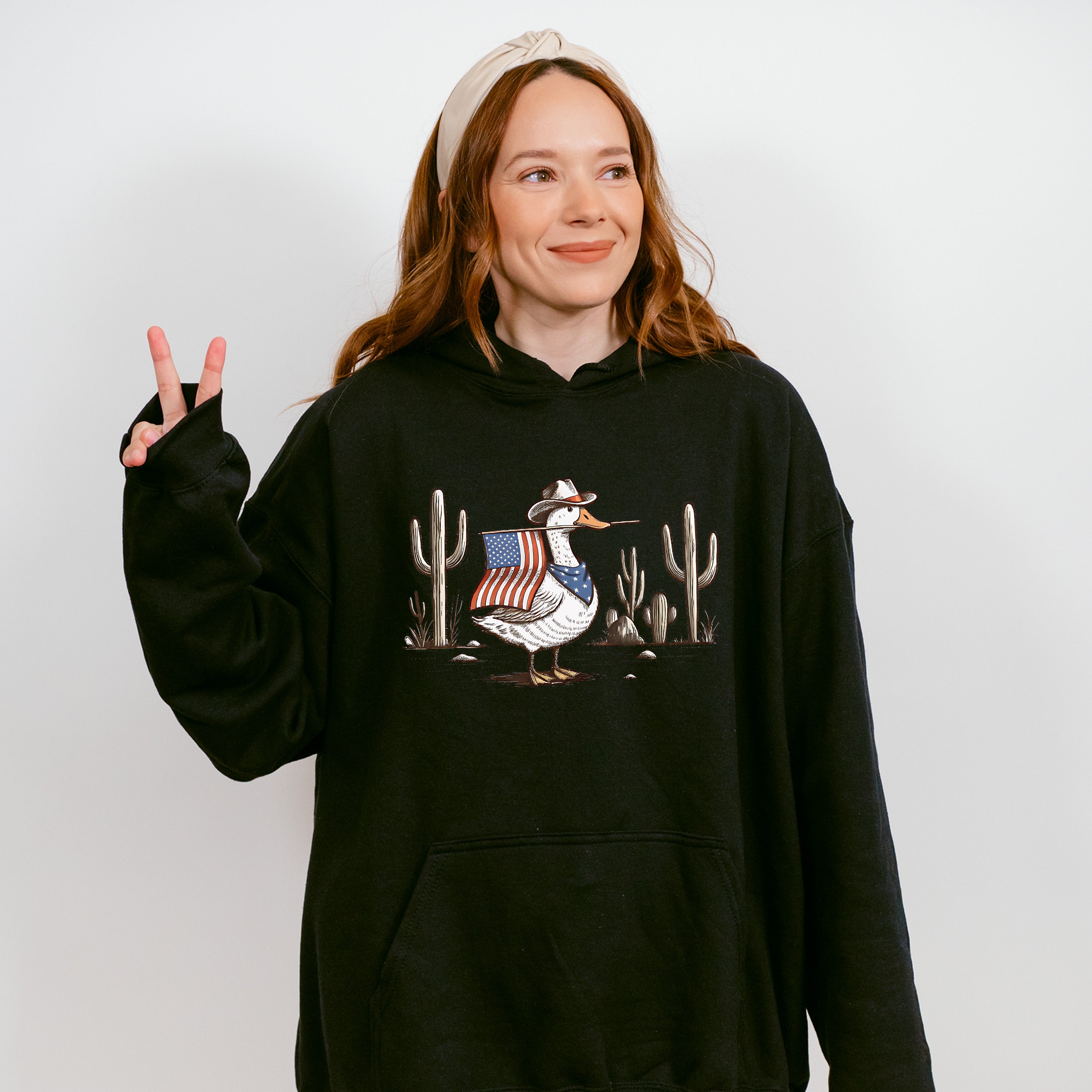 Duck Carrying US Flag - 4th Of July Unisex Crewneck T-Shirt Sweatshirt Hoodie