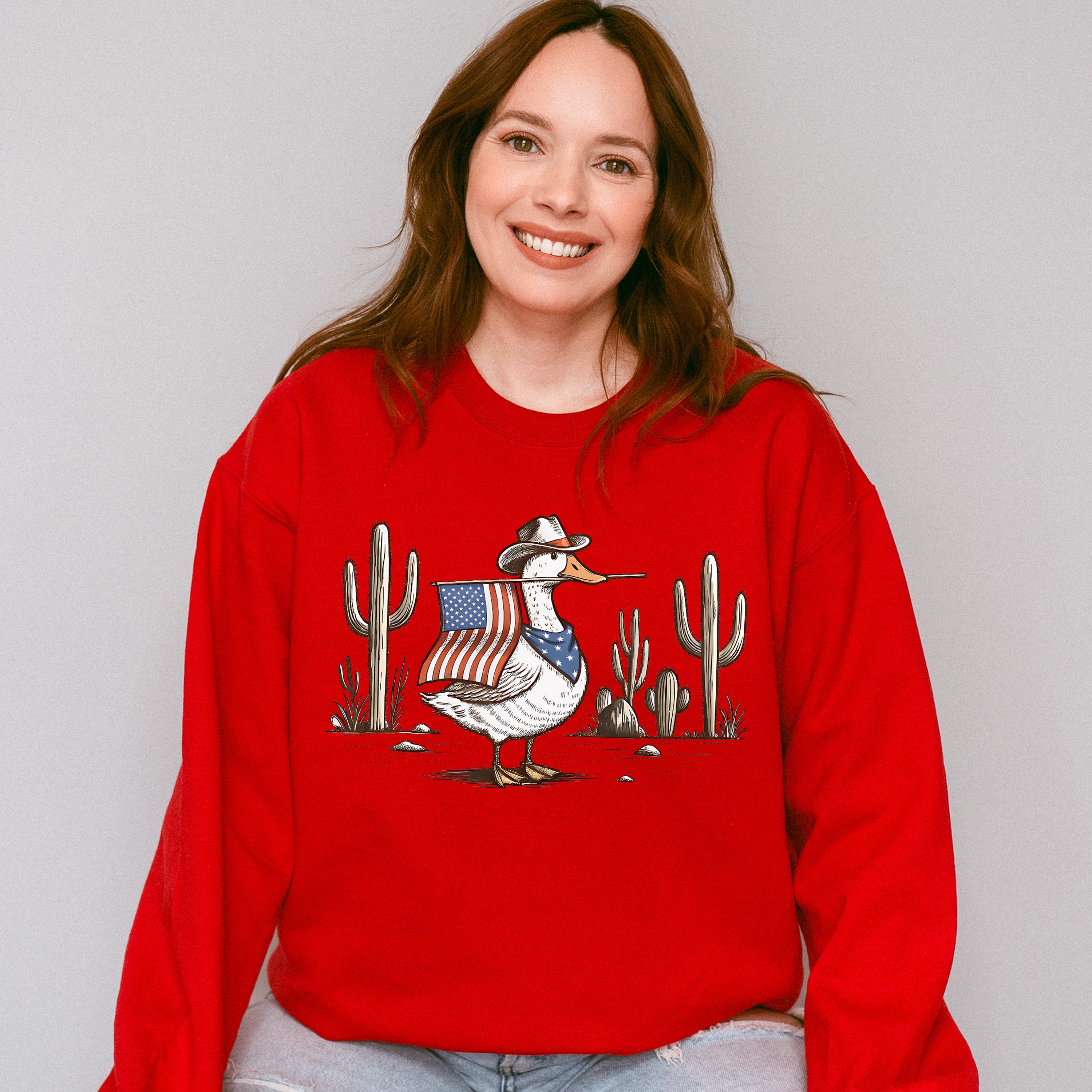 Duck Carrying US Flag - 4th Of July Unisex Crewneck T-Shirt Sweatshirt Hoodie