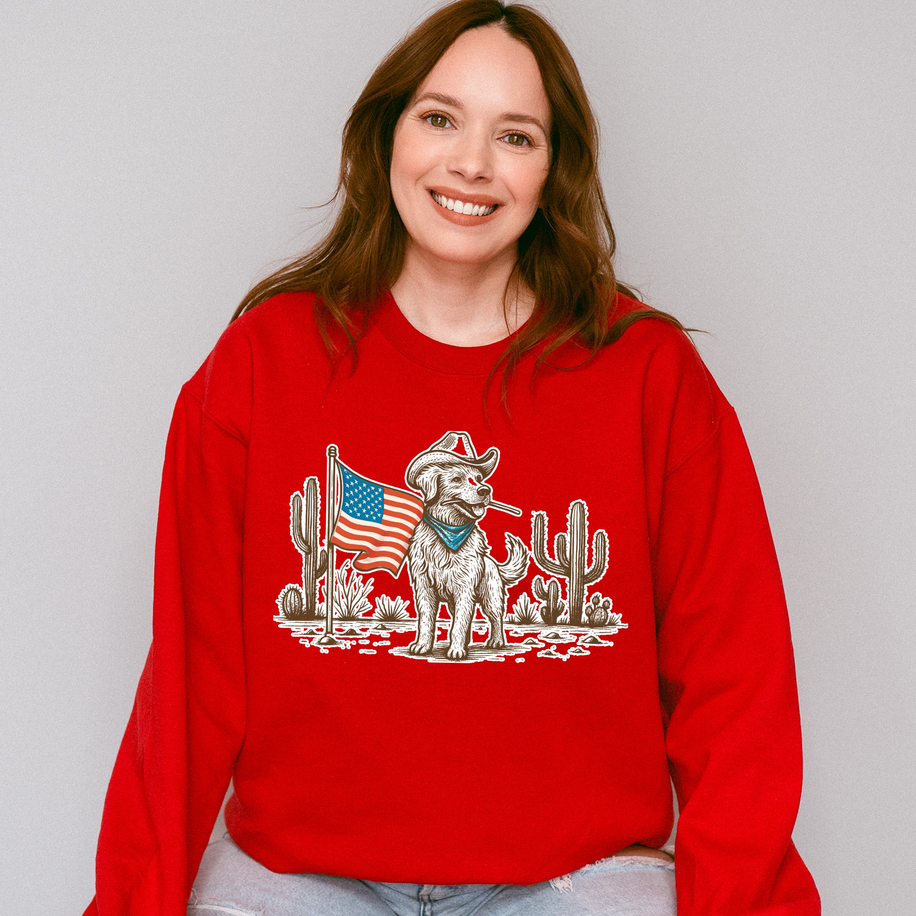 Cowboy Dog US Flag - 4th Of July Unisex Crewneck T-Shirt Sweatshirt Hoodie