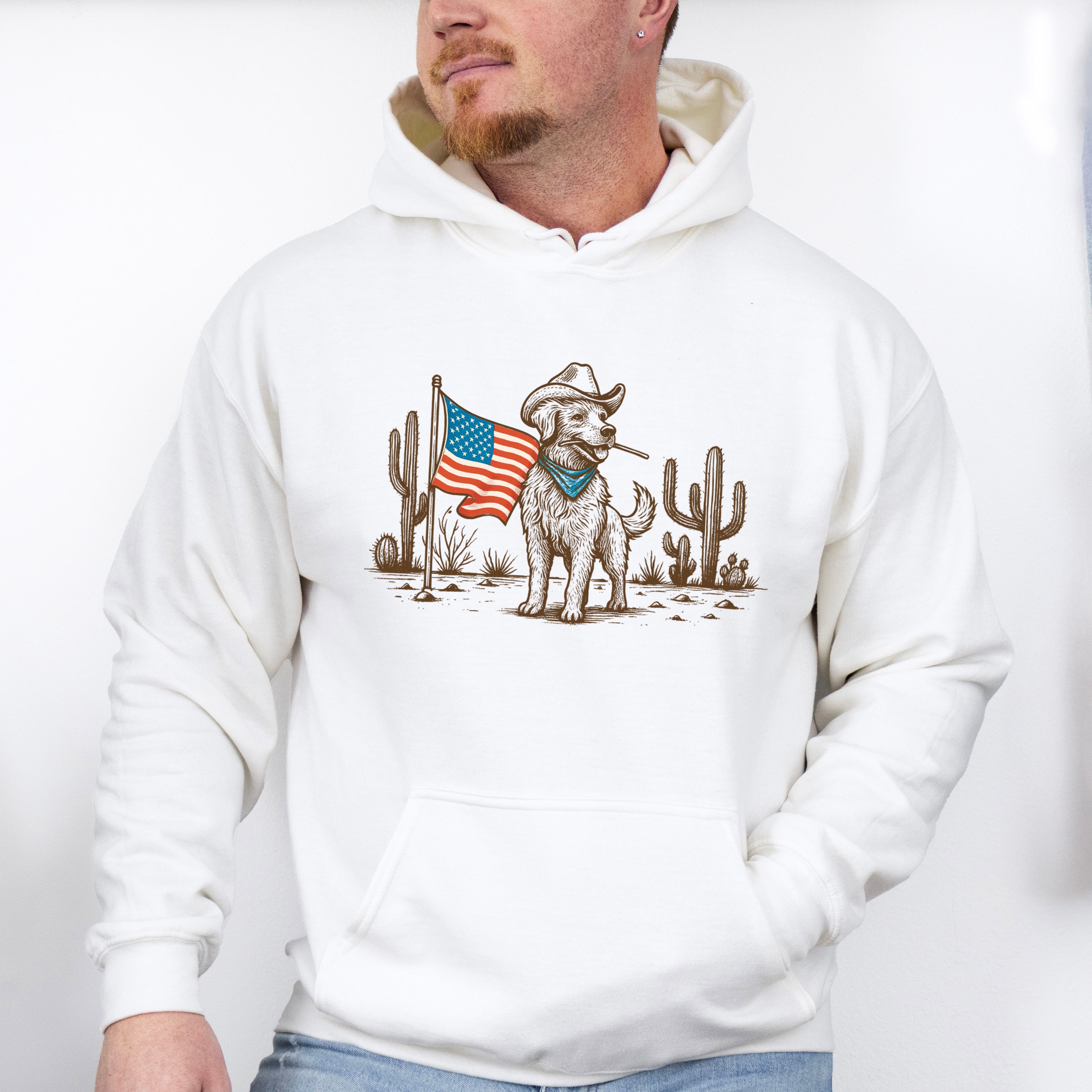 Cowboy Dog US Flag - 4th Of July Unisex Crewneck T-Shirt Sweatshirt Hoodie