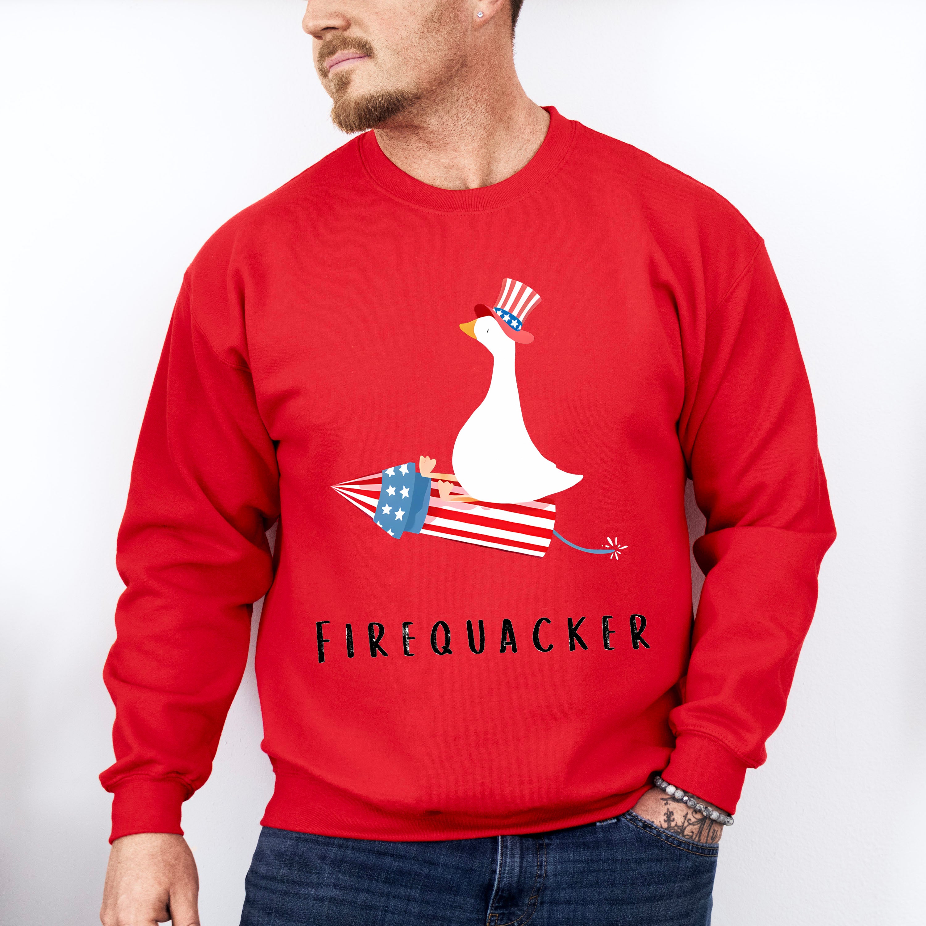 Firequacker Duck Design - 4th Of July Unisex Crewneck T-Shirt Sweatshirt Hoodie
