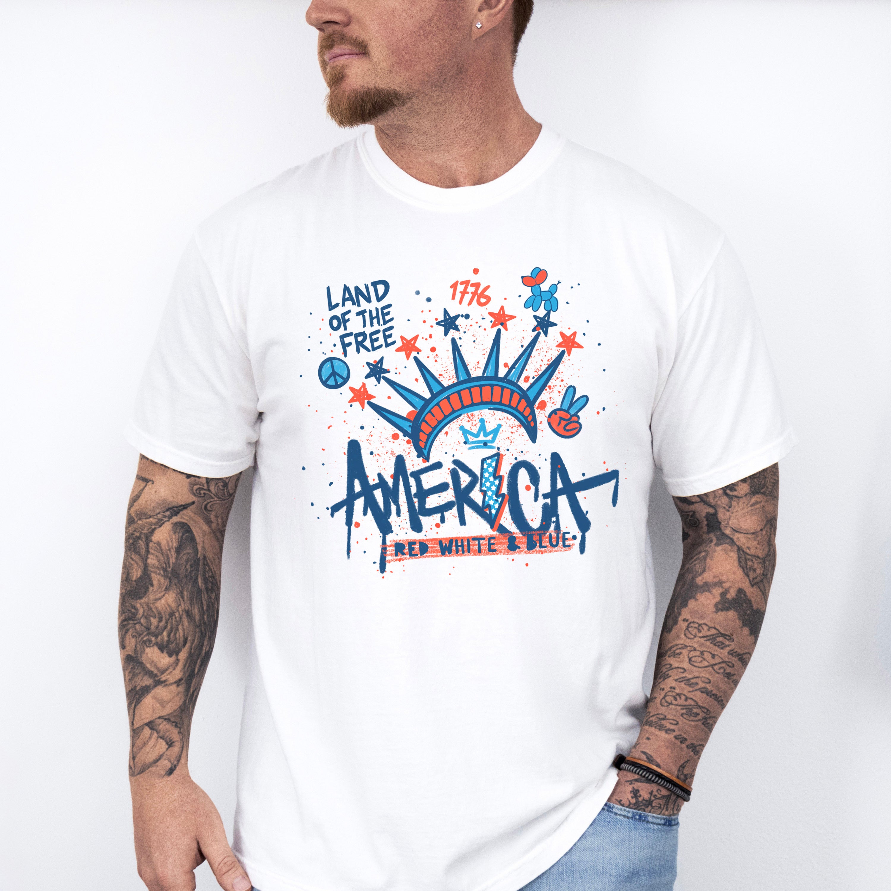 Land Of The Free America Red White &amp; Blue - 4th Of July Unisex Crewneck T-Shirt Sweatshirt Hoodie