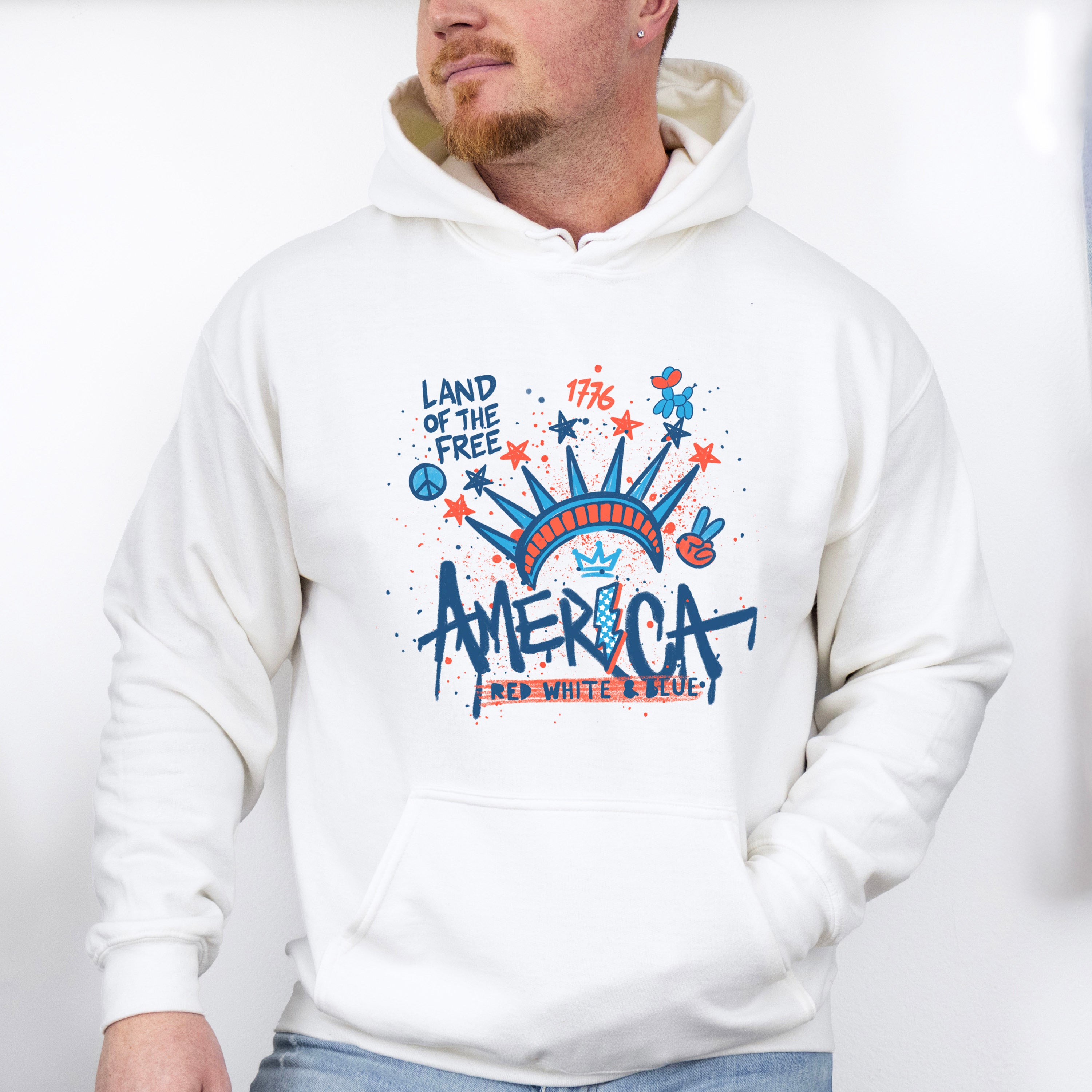 Land Of The Free America Red White &amp; Blue - 4th Of July Unisex Crewneck T-Shirt Sweatshirt Hoodie