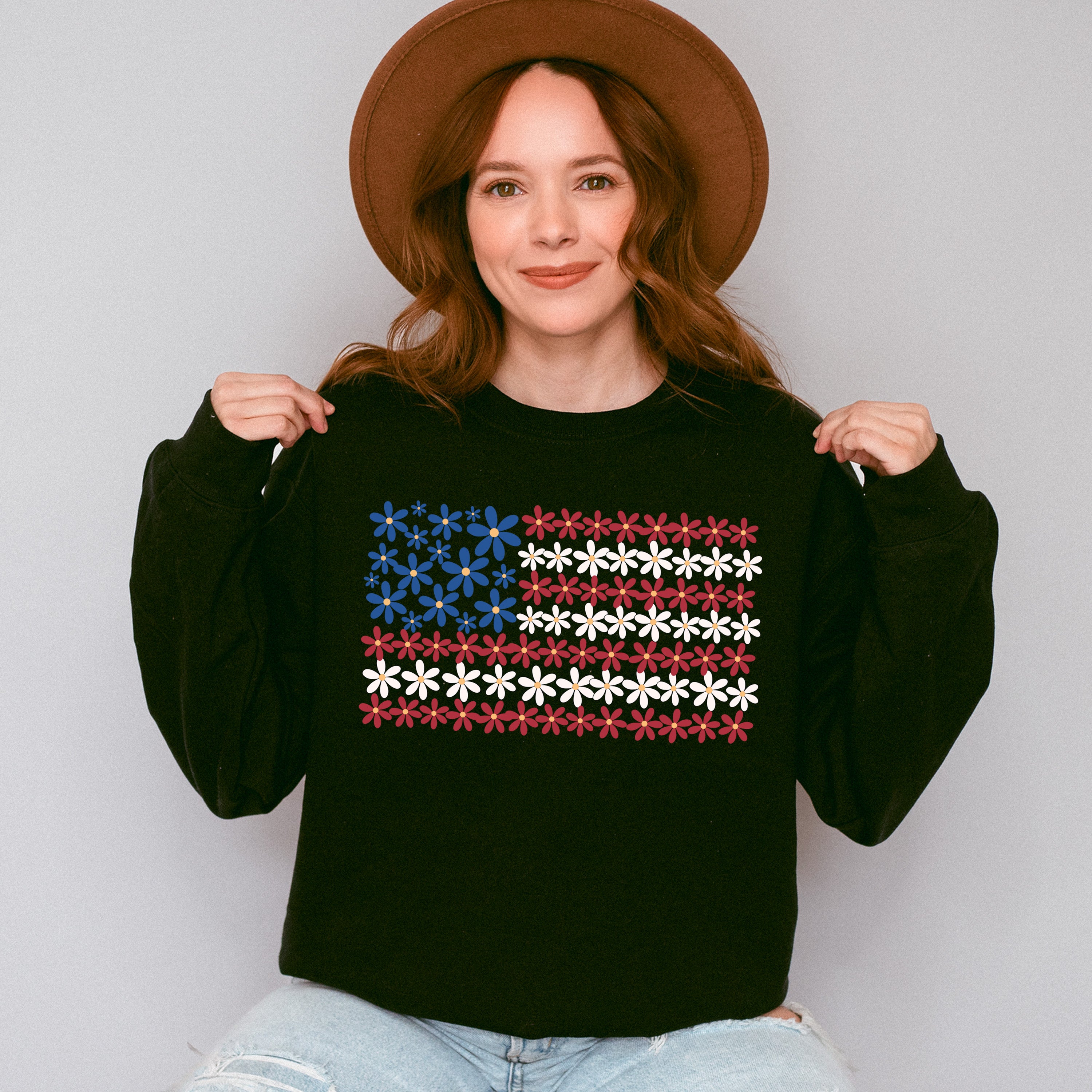 US Flag Daisies - 4th Of July Unisex Crewneck T-Shirt Sweatshirt Hoodie