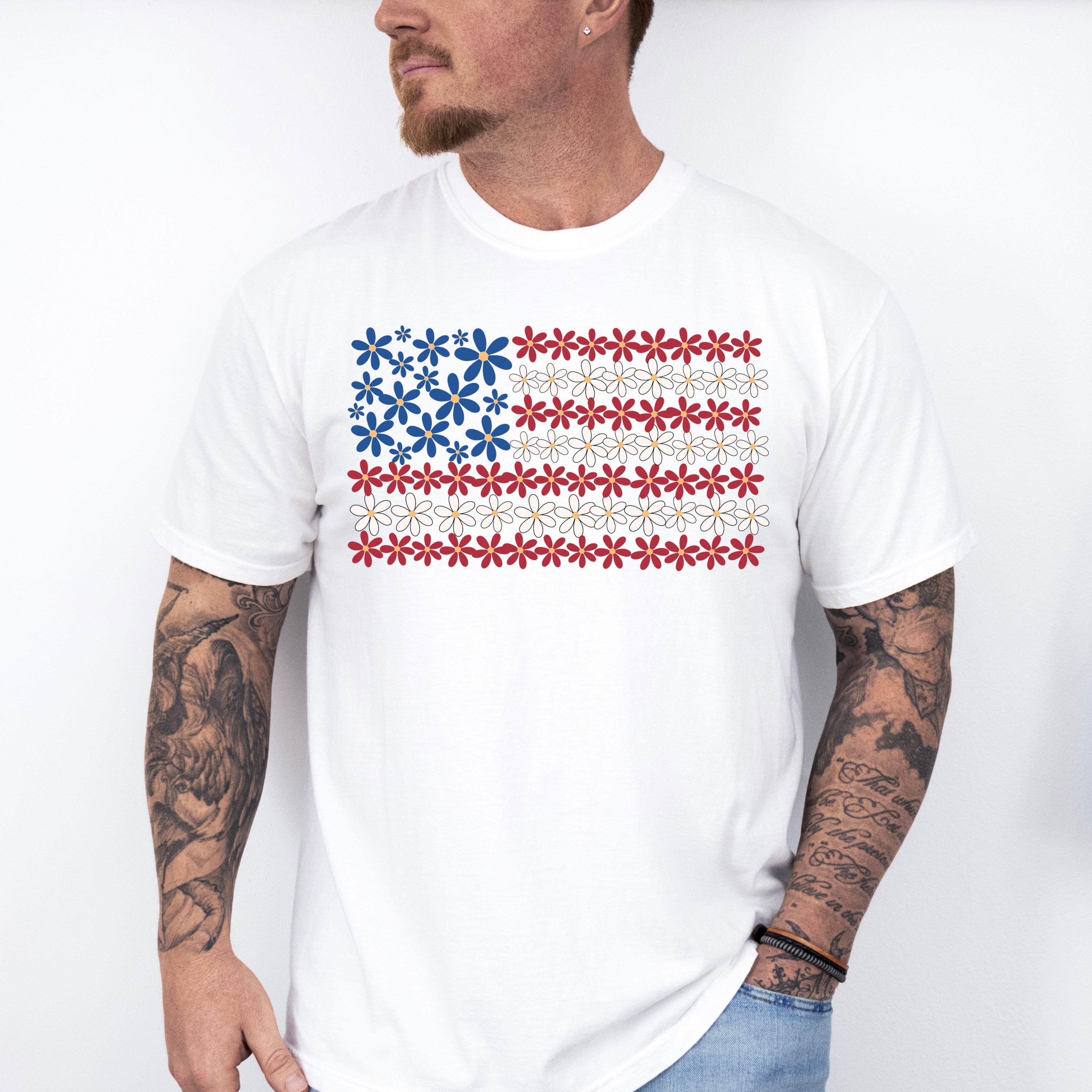 US Flag Daisies - 4th Of July Unisex Crewneck T-Shirt Sweatshirt Hoodie