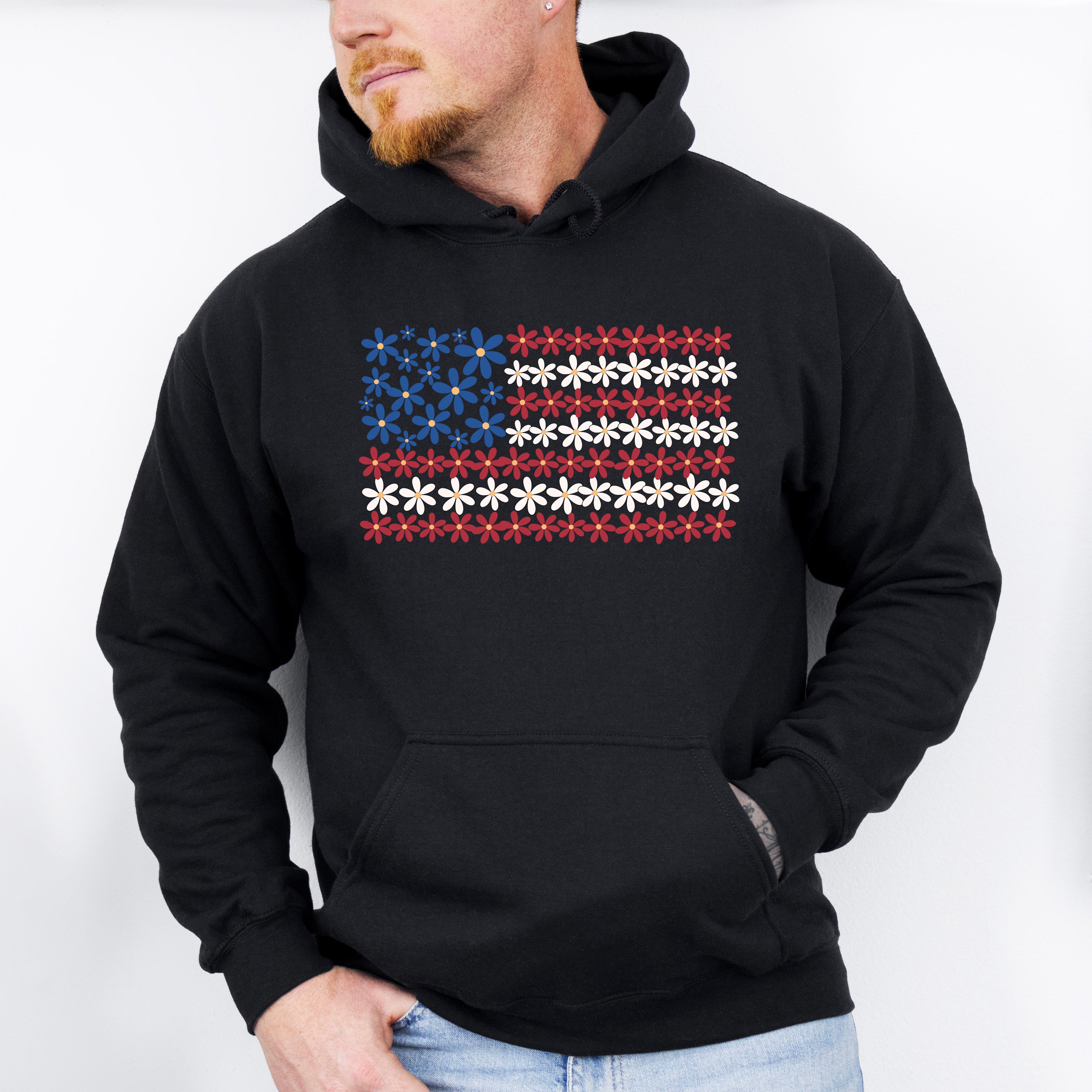 US Flag Daisies - 4th Of July Unisex Crewneck T-Shirt Sweatshirt Hoodie