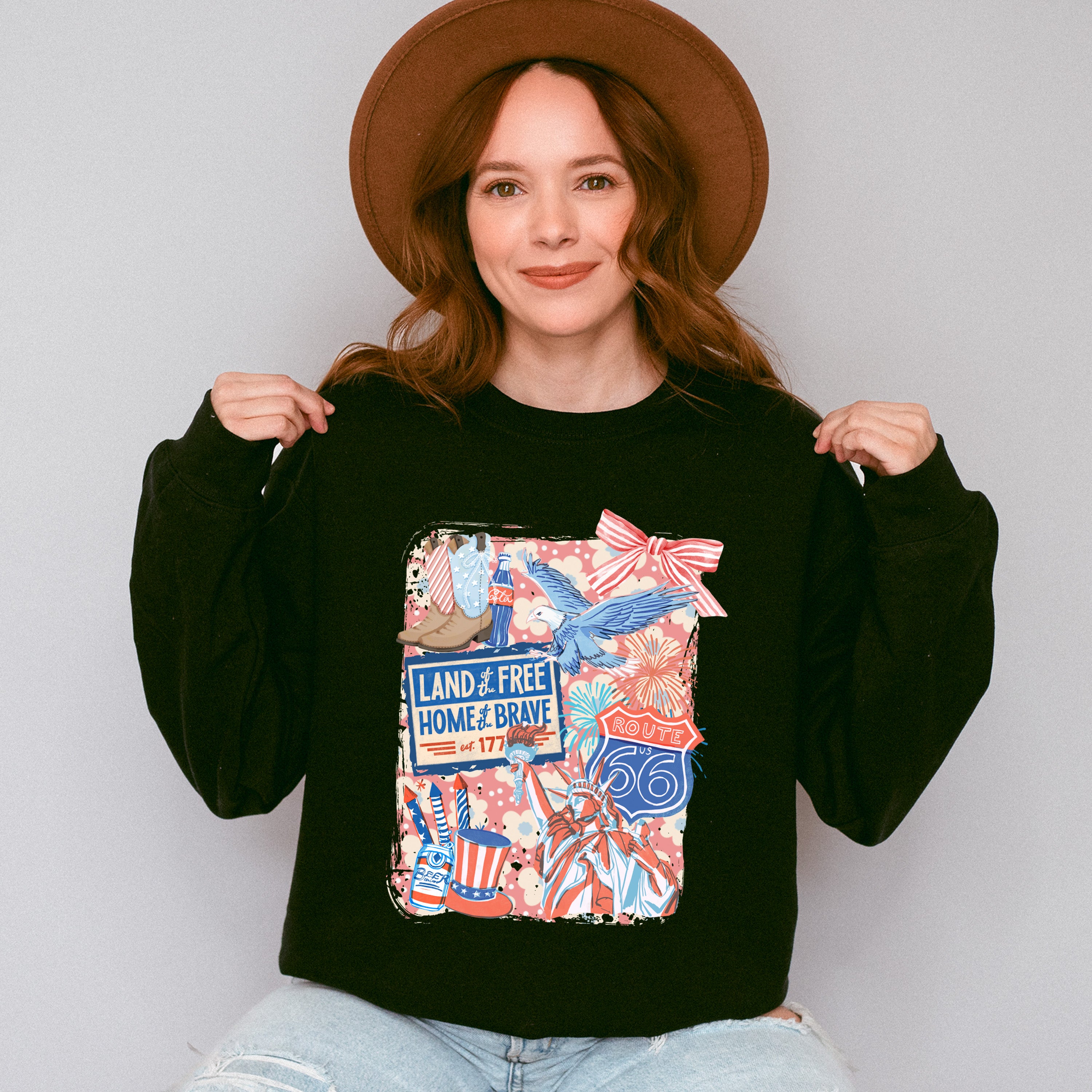 Land Of The Free Home Of The Brave Pink Design - 4th Of July Unisex Crewneck T-Shirt Sweatshirt Hoodie