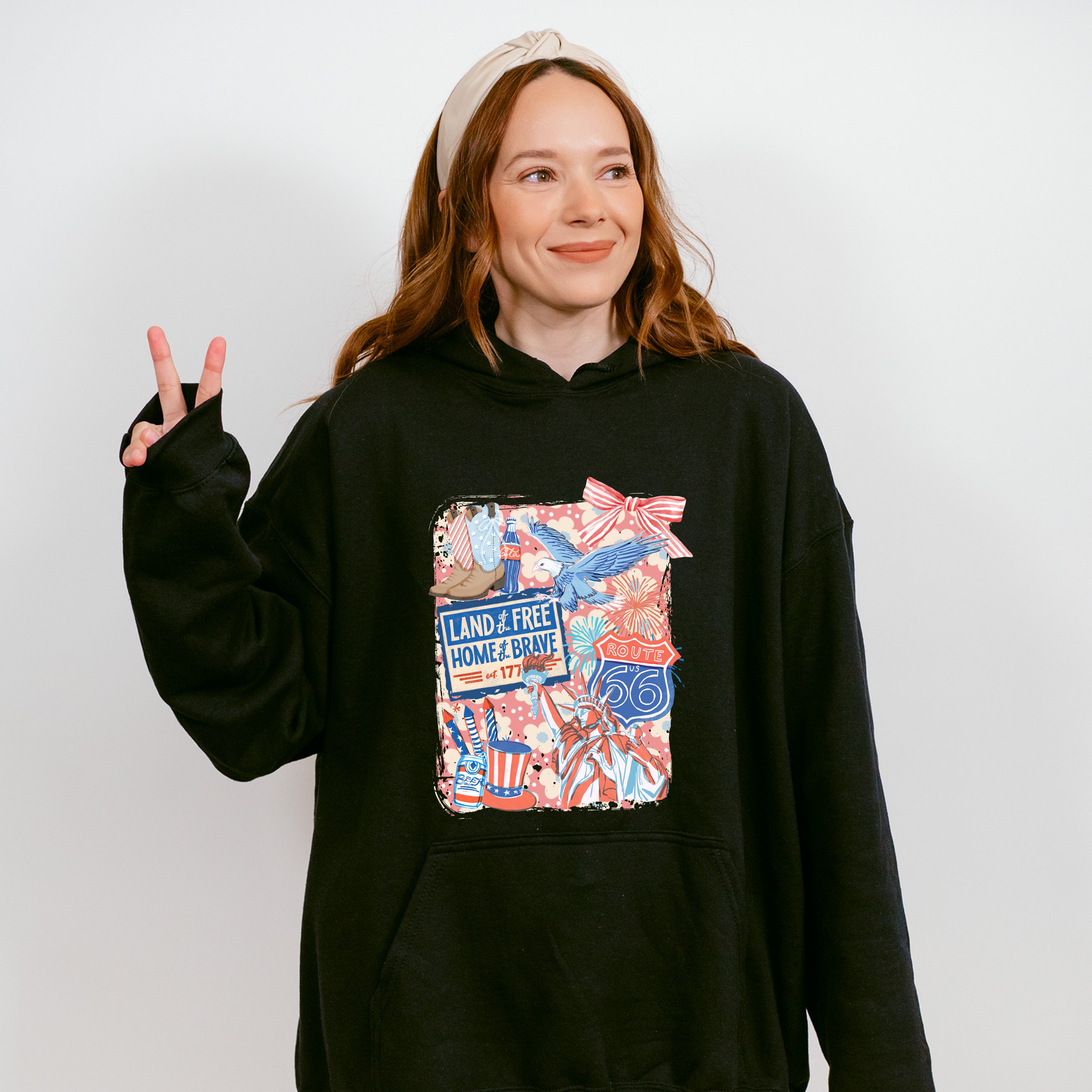 Land Of The Free Home Of The Brave Pink Design - 4th Of July Unisex Crewneck T-Shirt Sweatshirt Hoodie