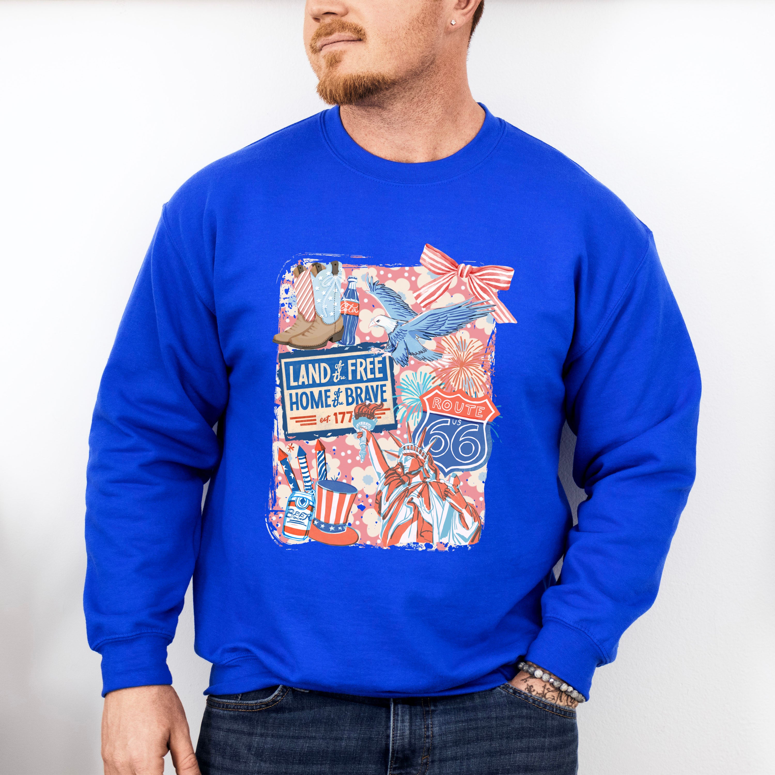 Land Of The Free Home Of The Brave Pink Design - 4th Of July Unisex Crewneck T-Shirt Sweatshirt Hoodie