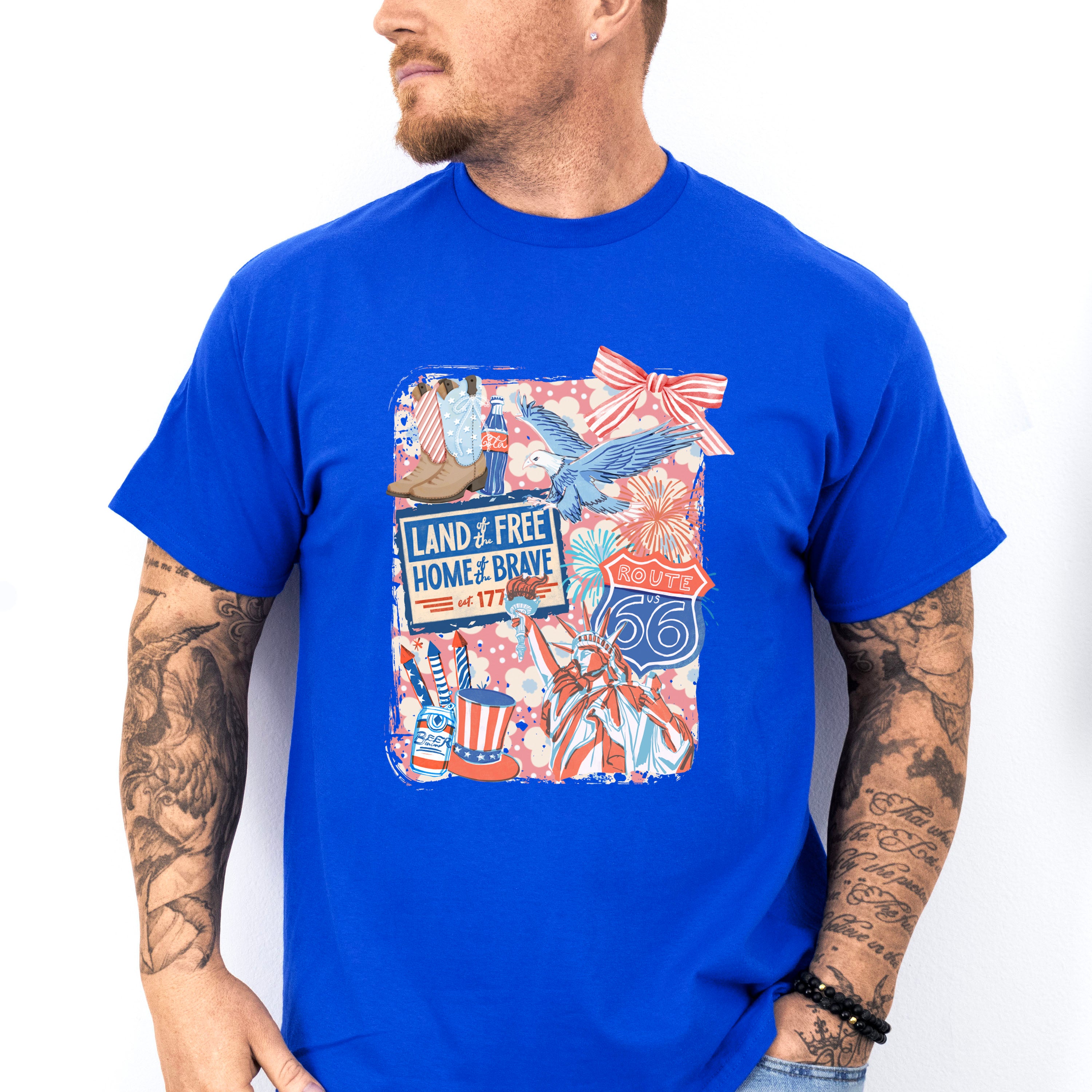 Land Of The Free Home Of The Brave Pink Design - 4th Of July Unisex Crewneck T-Shirt Sweatshirt Hoodie