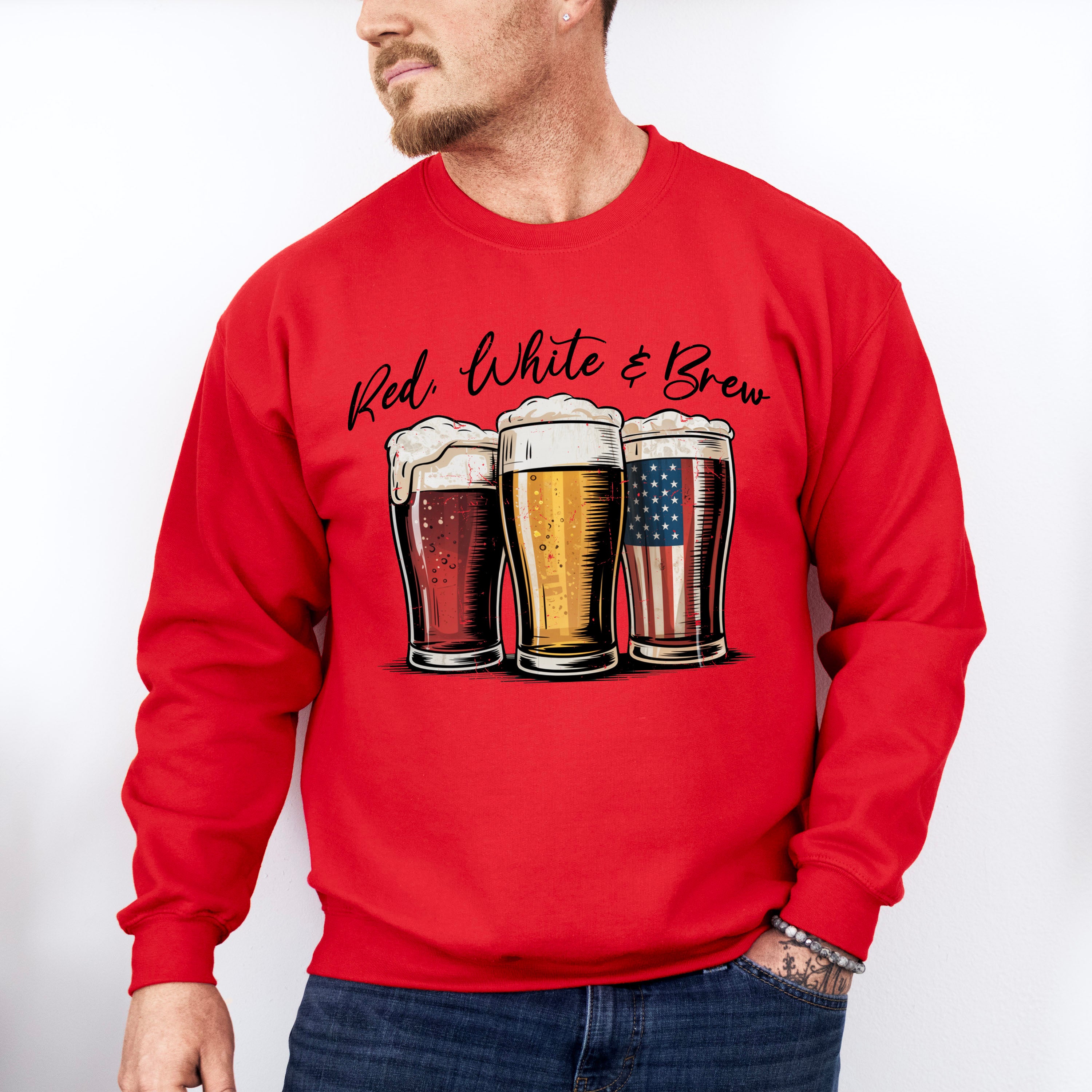Red White &amp; Brew - 4th Of July Unisex Crewneck T-Shirt Sweatshirt Hoodie