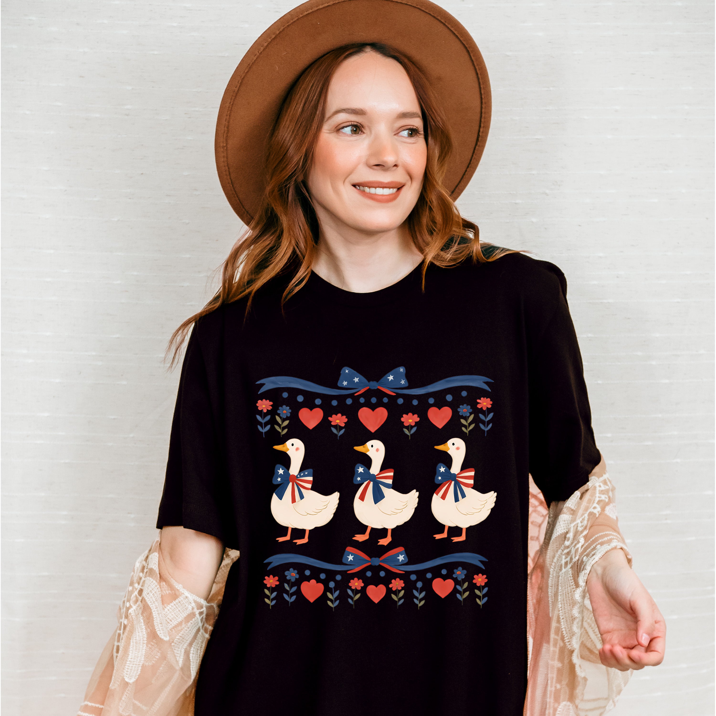 Geese Flowers - 4th Of July Unisex Crewneck T-Shirt Sweatshirt Hoodie