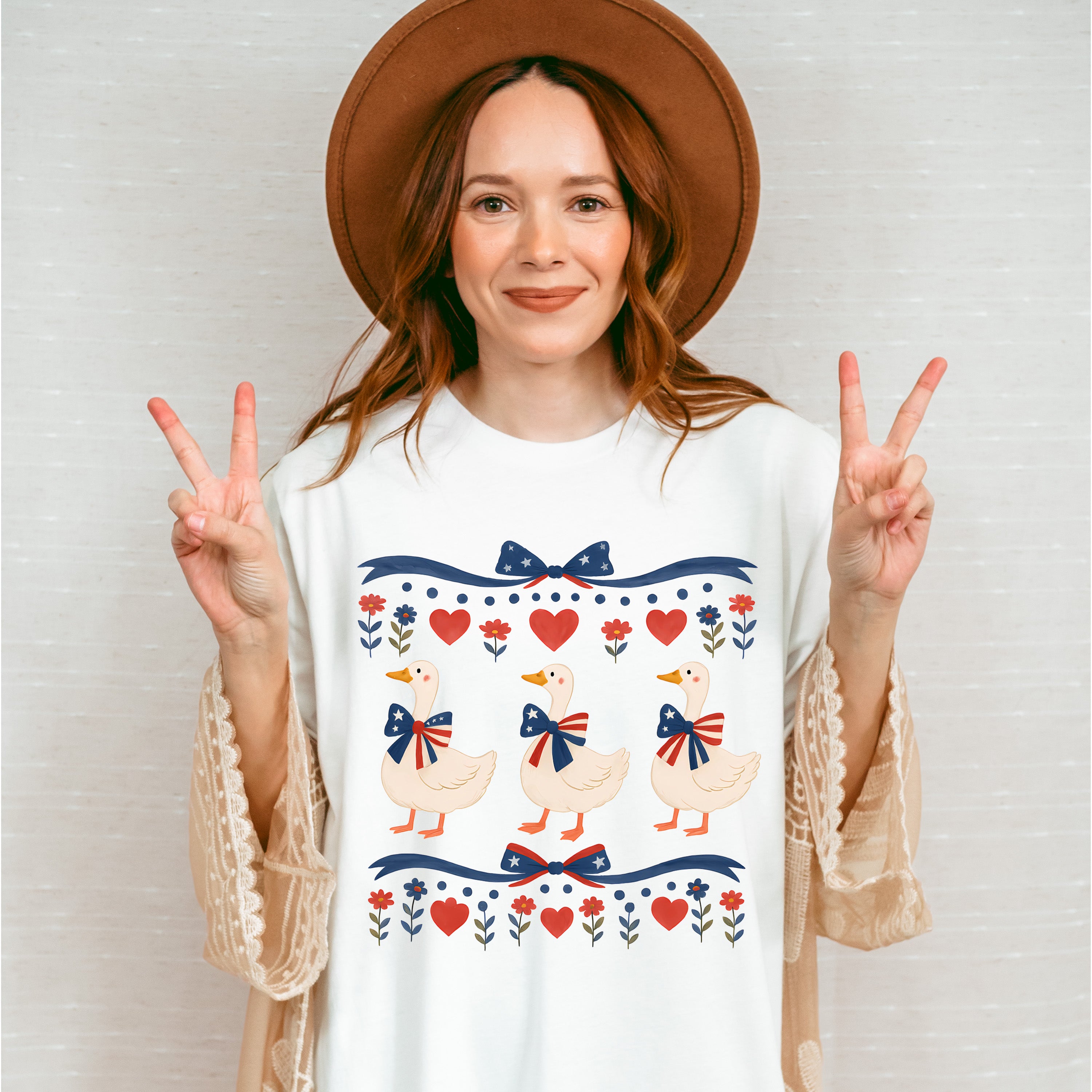 Geese Flowers - 4th Of July Unisex Crewneck T-Shirt Sweatshirt Hoodie