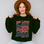 She Loves Jesus And America Too US Flag - 4th Of July Unisex Crewneck T-Shirt Sweatshirt Hoodie