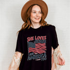 She Loves Jesus And America Too US Flag - 4th Of July Unisex Crewneck T-Shirt Sweatshirt Hoodie