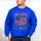She Loves Jesus And America Too US Flag - 4th Of July Unisex Crewneck T-Shirt Sweatshirt Hoodie