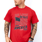 She Loves Jesus And America Too US Flag - 4th Of July Unisex Crewneck T-Shirt Sweatshirt Hoodie