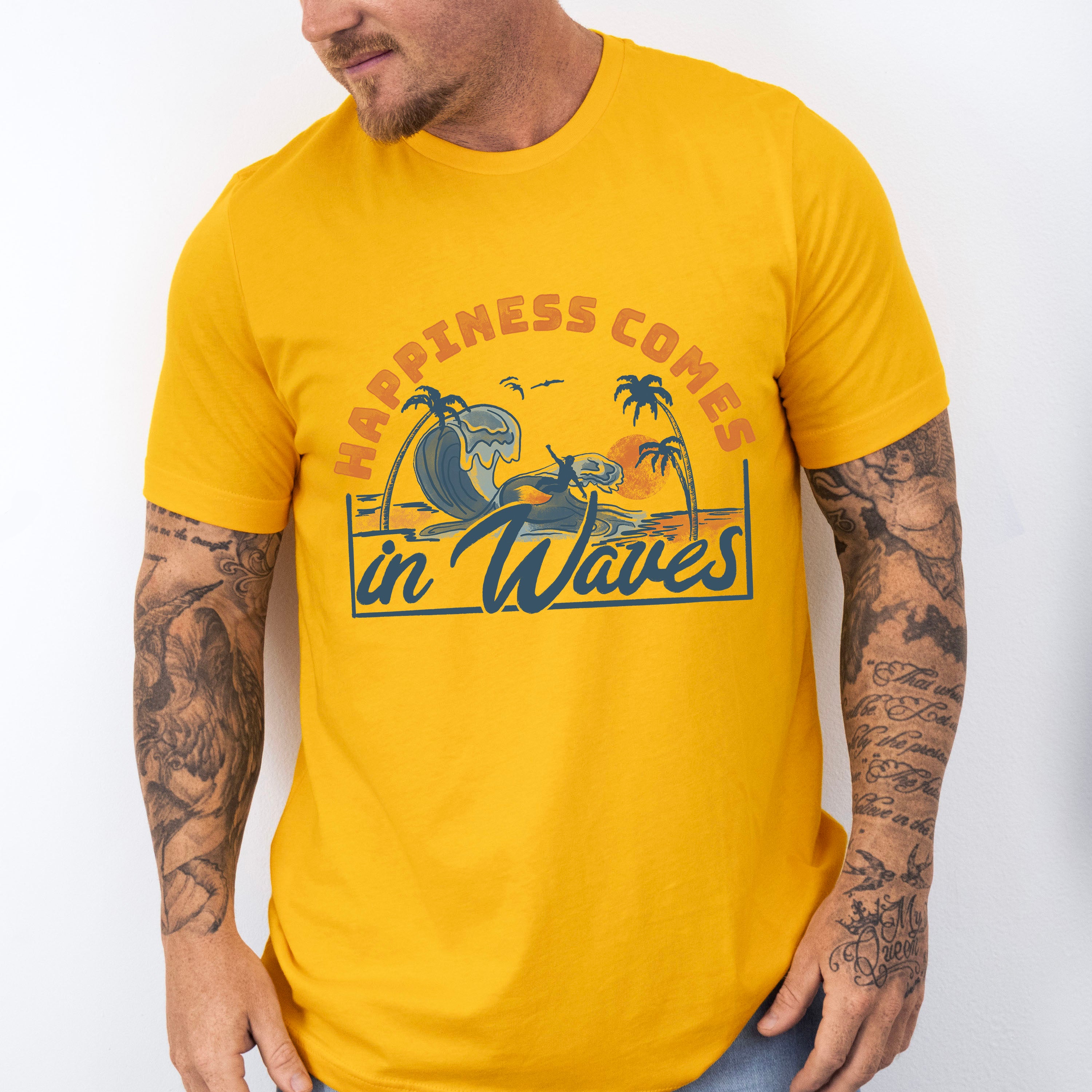 Happiness Comes In Waves Design - Surfing Theme Unisex Crewneck T-Shirt Sweatshirt Hoodie