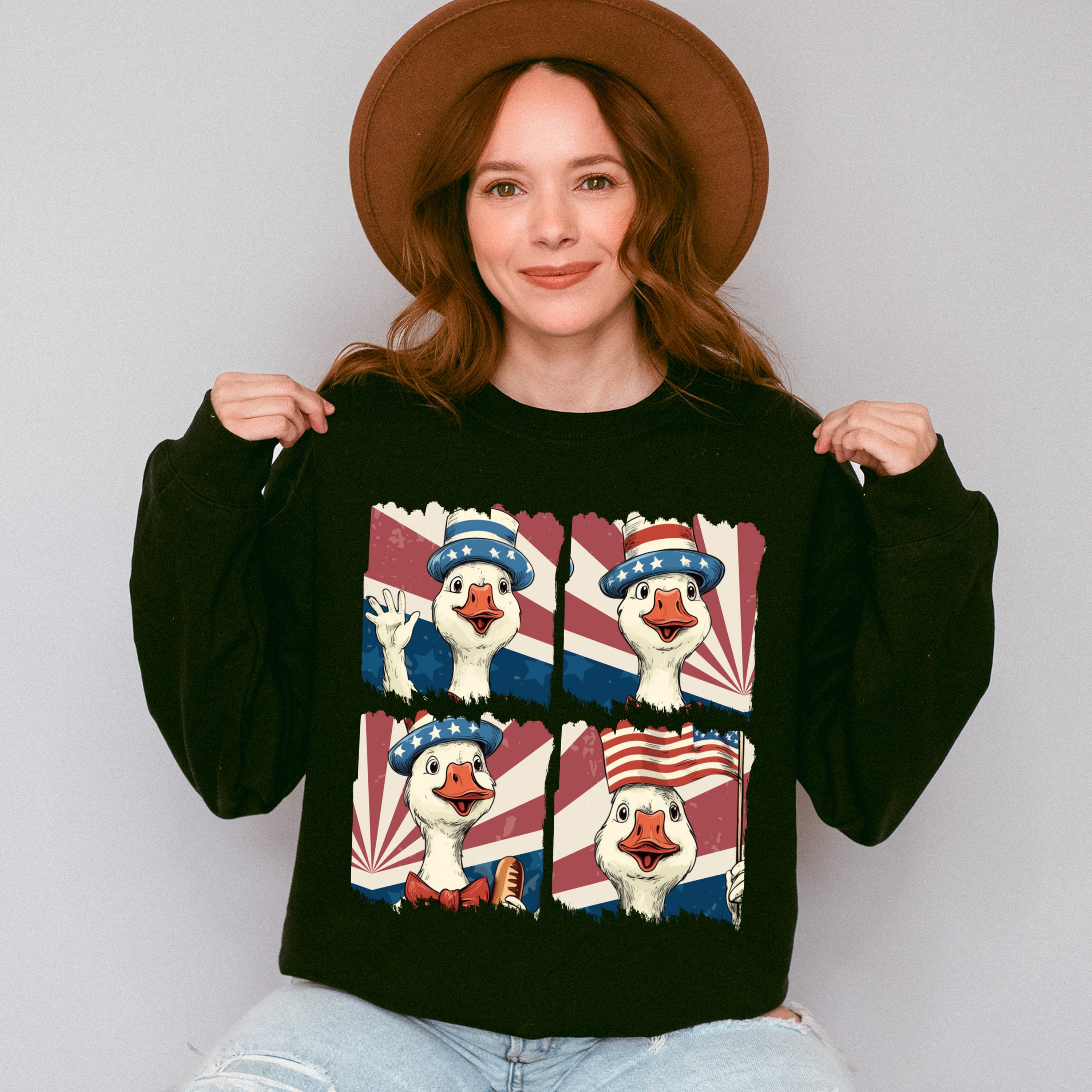 Happy Goose US Flag - 4th Of July Unisex Crewneck T-Shirt Sweatshirt Hoodie