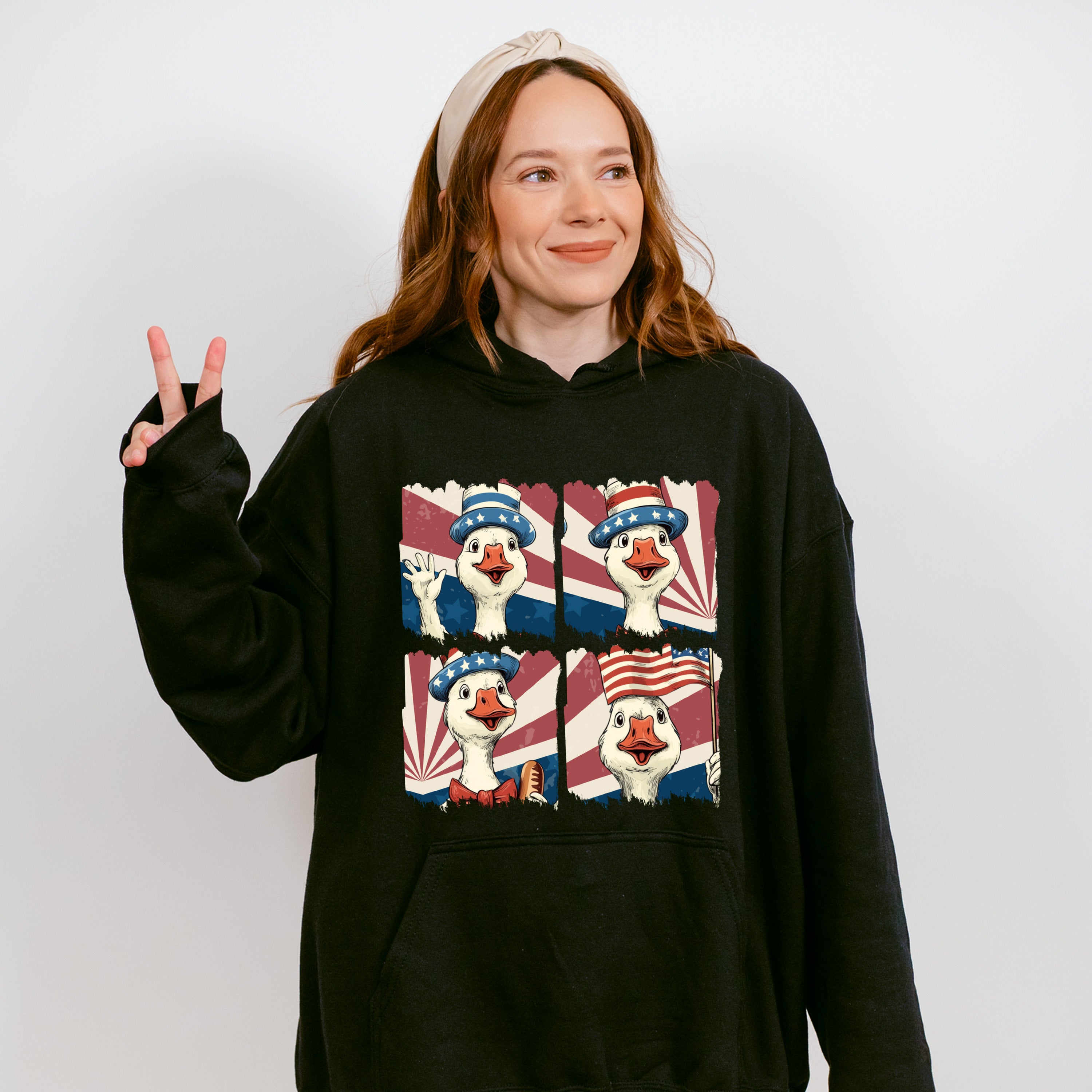 Happy Goose US Flag - 4th Of July Unisex Crewneck T-Shirt Sweatshirt Hoodie