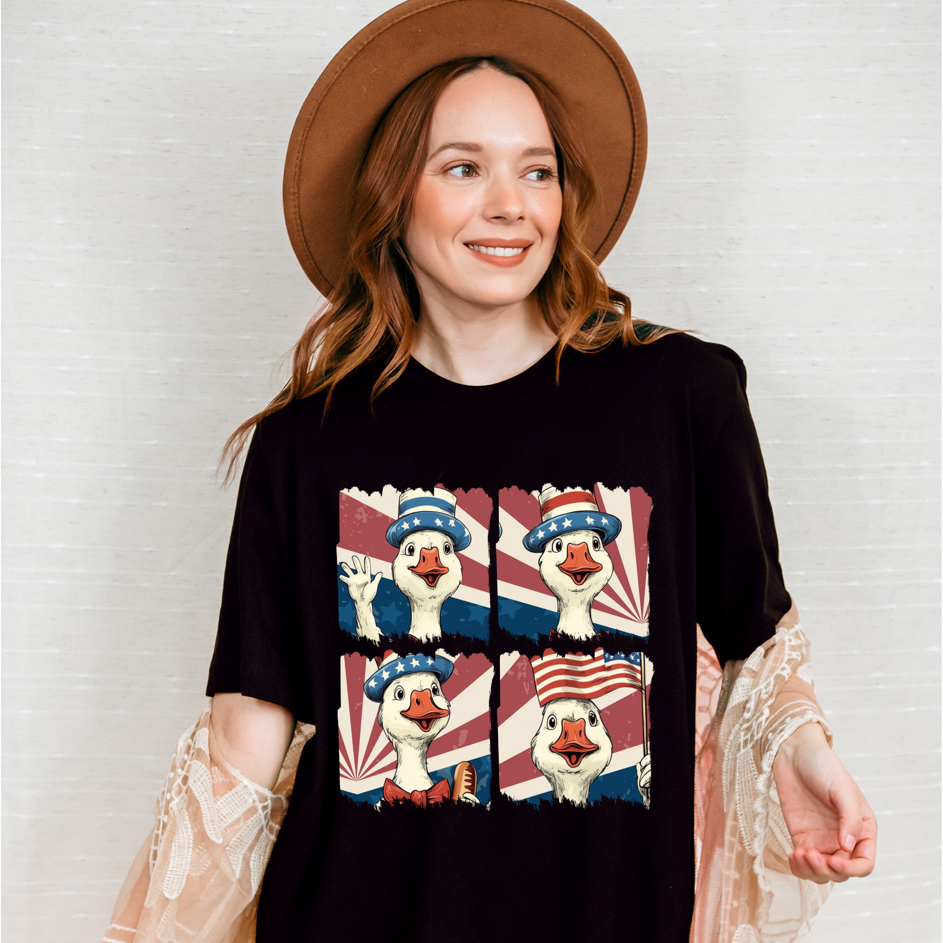 Happy Goose US Flag - 4th Of July Unisex Crewneck T-Shirt Sweatshirt Hoodie