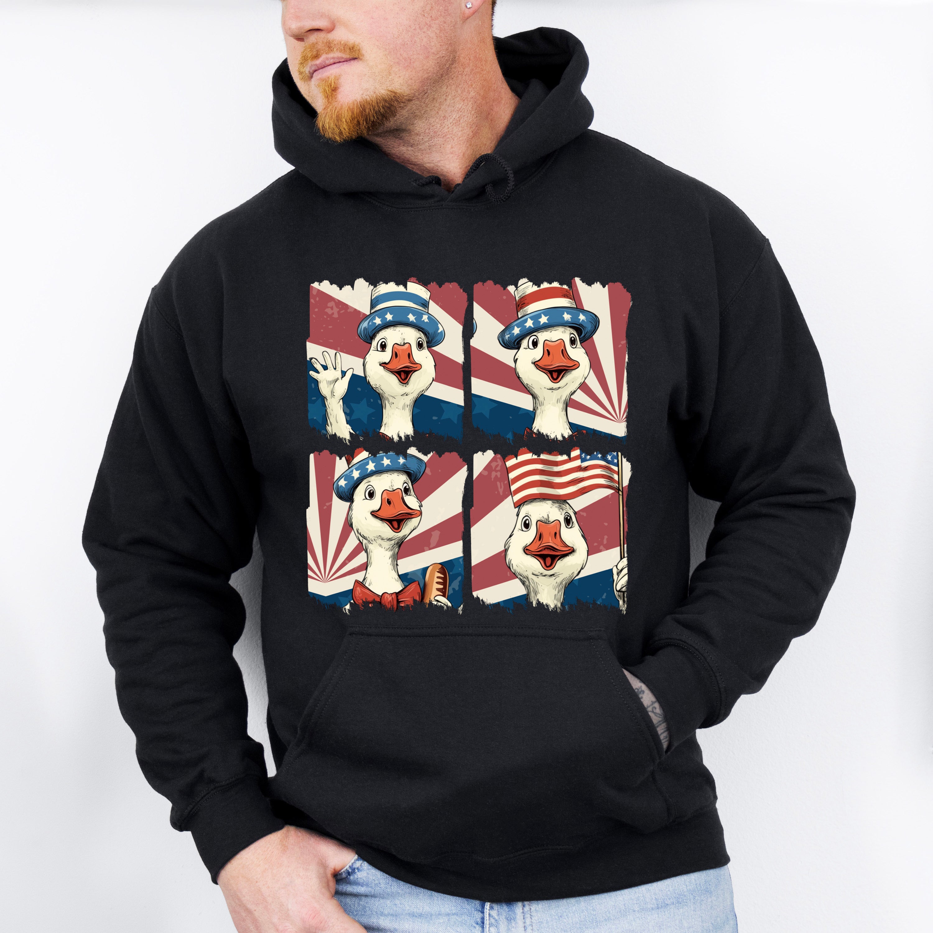 Happy Goose US Flag - 4th Of July Unisex Crewneck T-Shirt Sweatshirt Hoodie