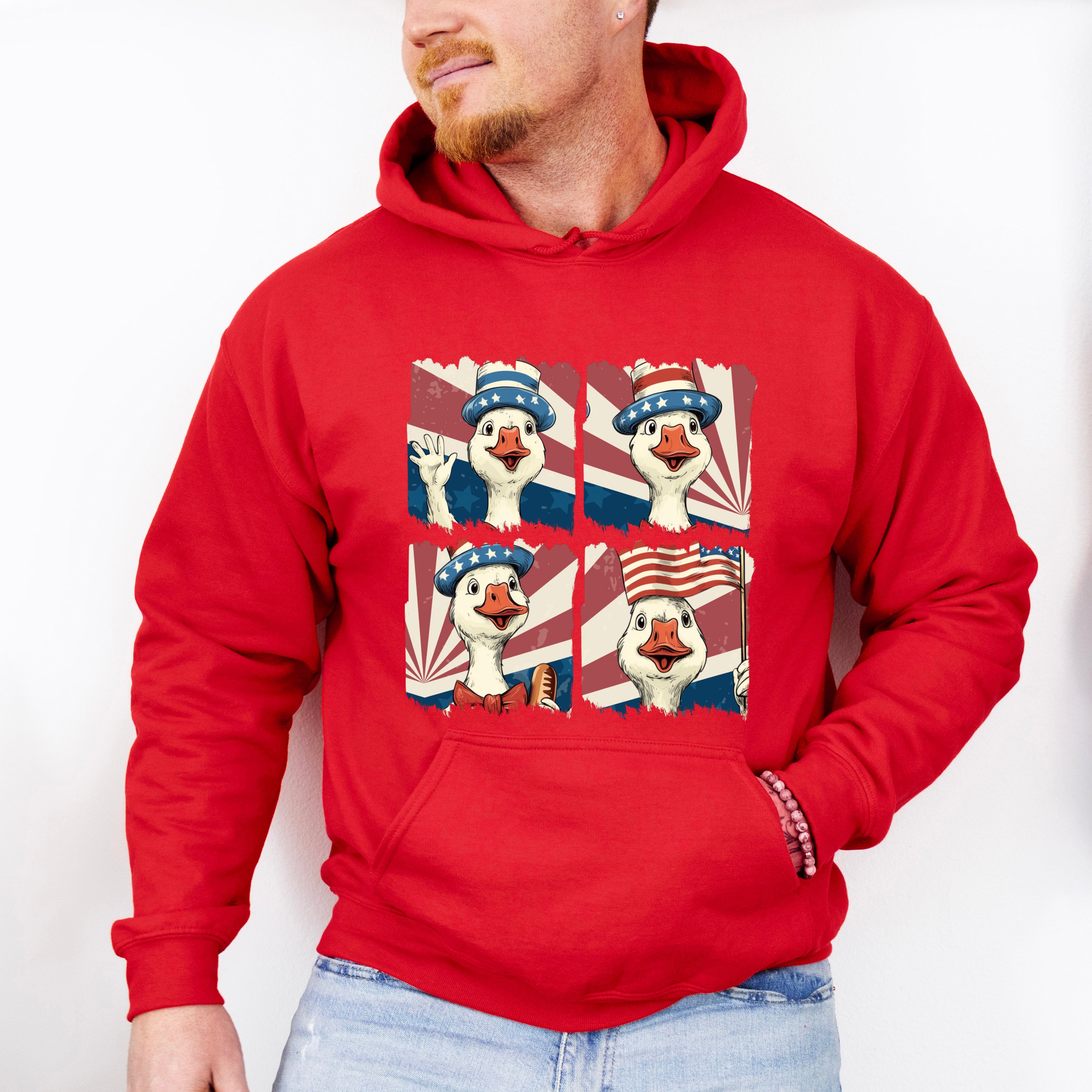 Happy Goose US Flag - 4th Of July Unisex Crewneck T-Shirt Sweatshirt Hoodie