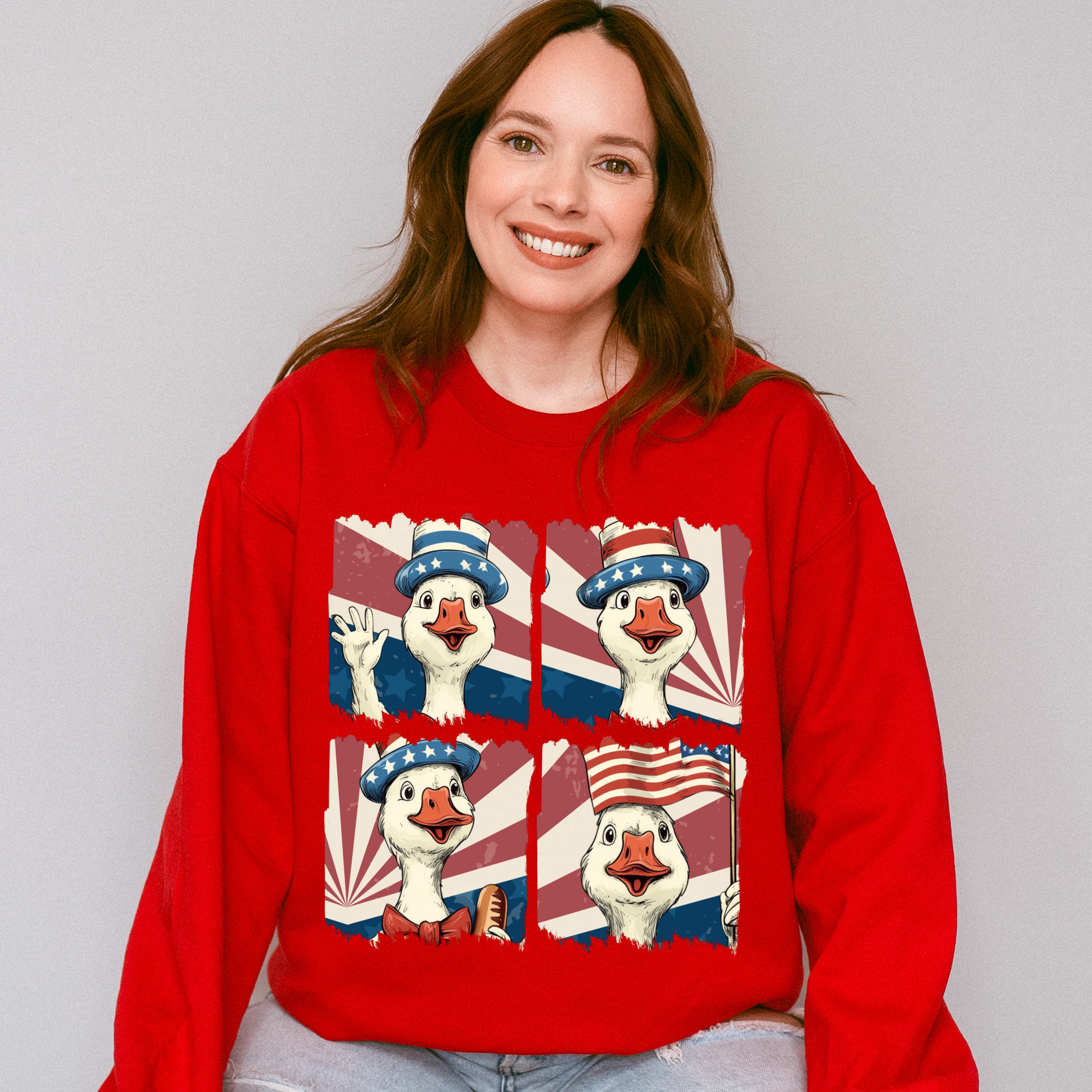 Happy Goose US Flag - 4th Of July Unisex Crewneck T-Shirt Sweatshirt Hoodie