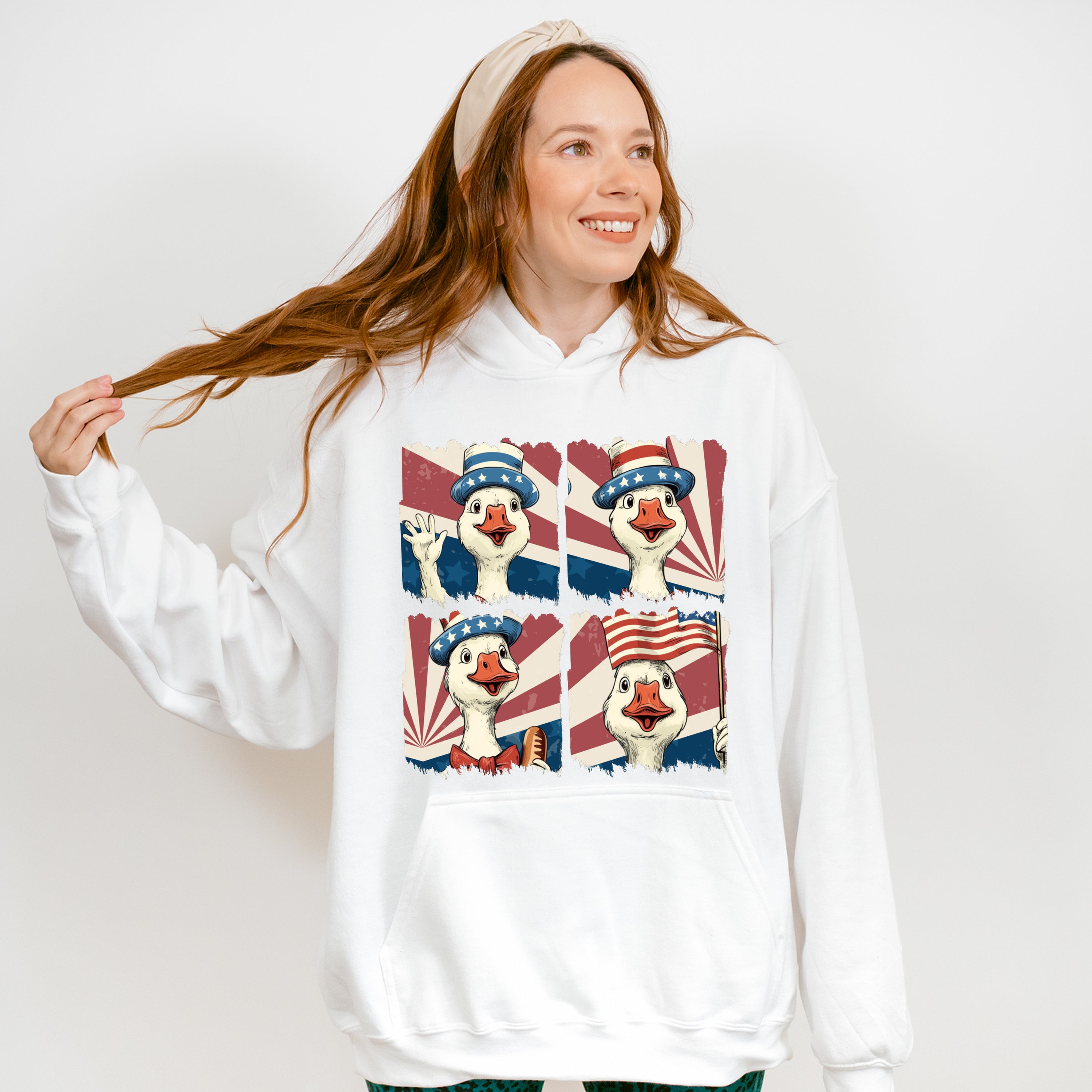 Happy Goose US Flag - 4th Of July Unisex Crewneck T-Shirt Sweatshirt Hoodie