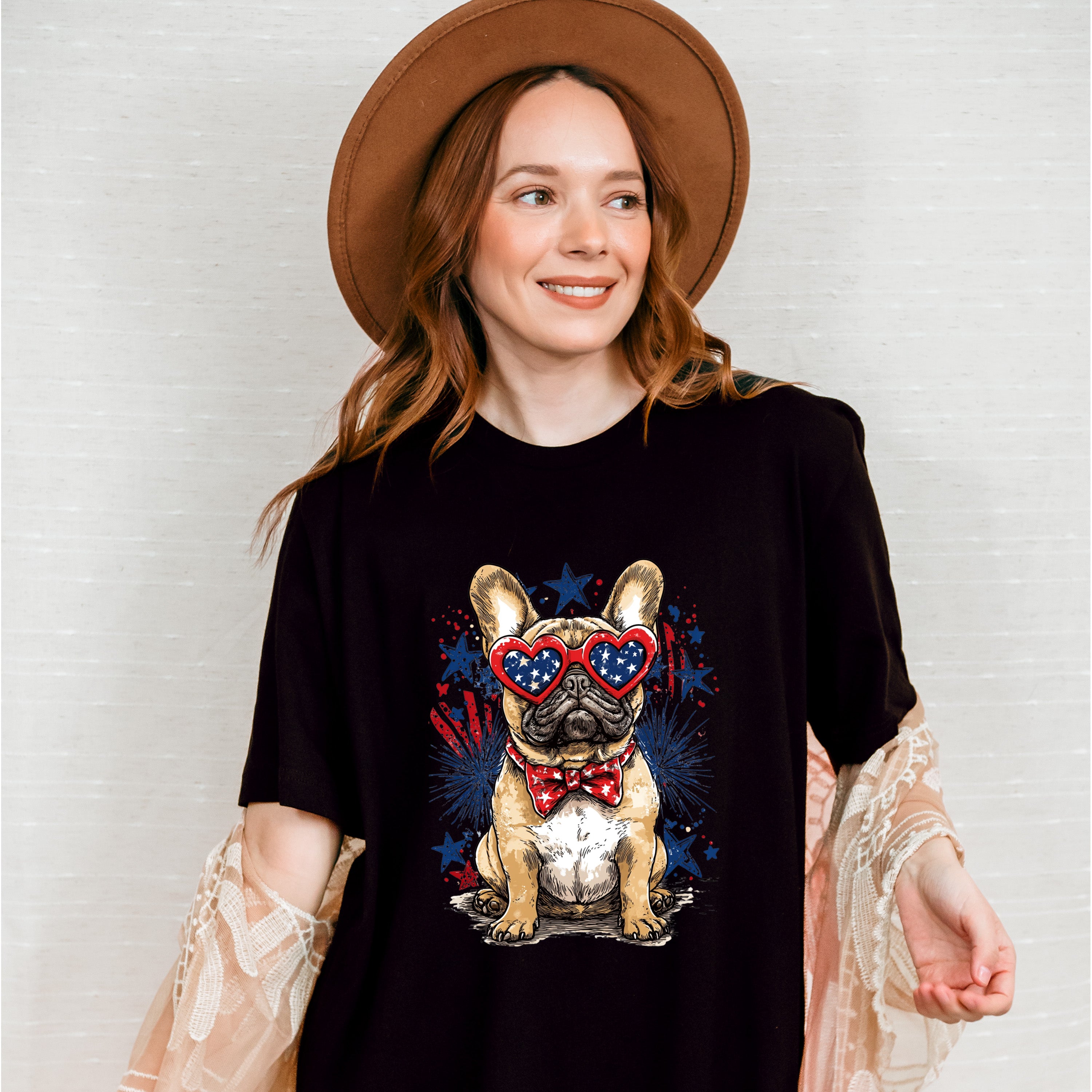 Bulldog And Fireworks - 4th Of July Unisex Crewneck T-Shirt Sweatshirt Hoodie