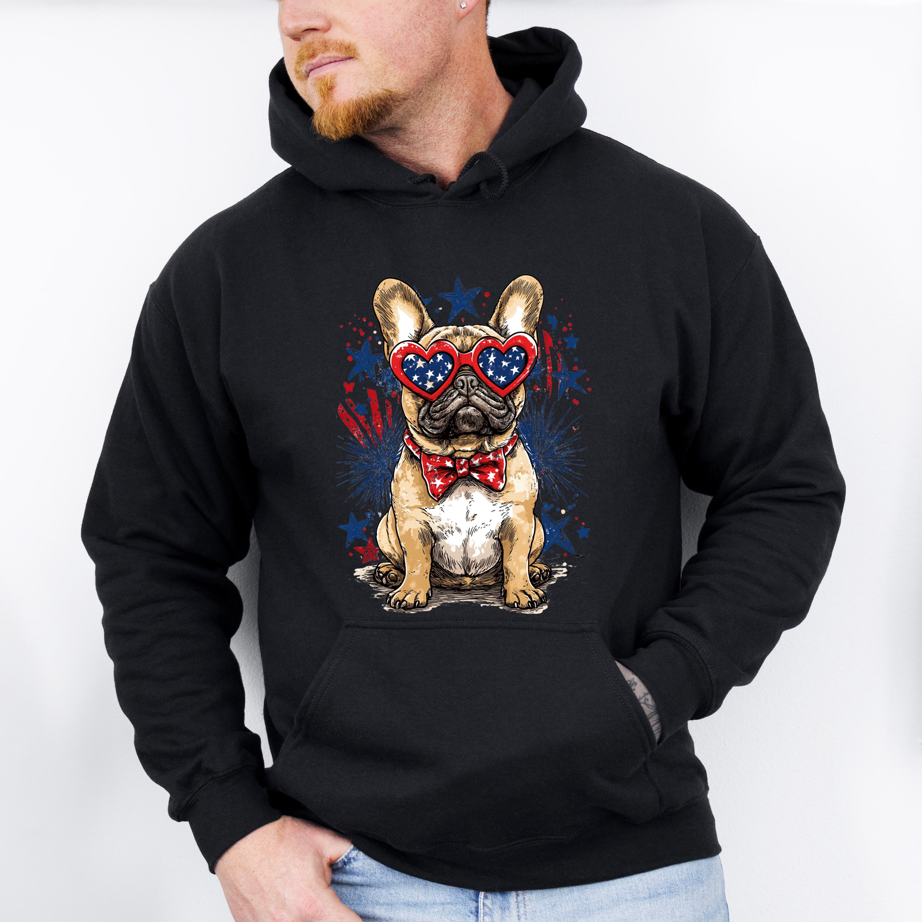 Bulldog And Fireworks - 4th Of July Unisex Crewneck T-Shirt Sweatshirt Hoodie