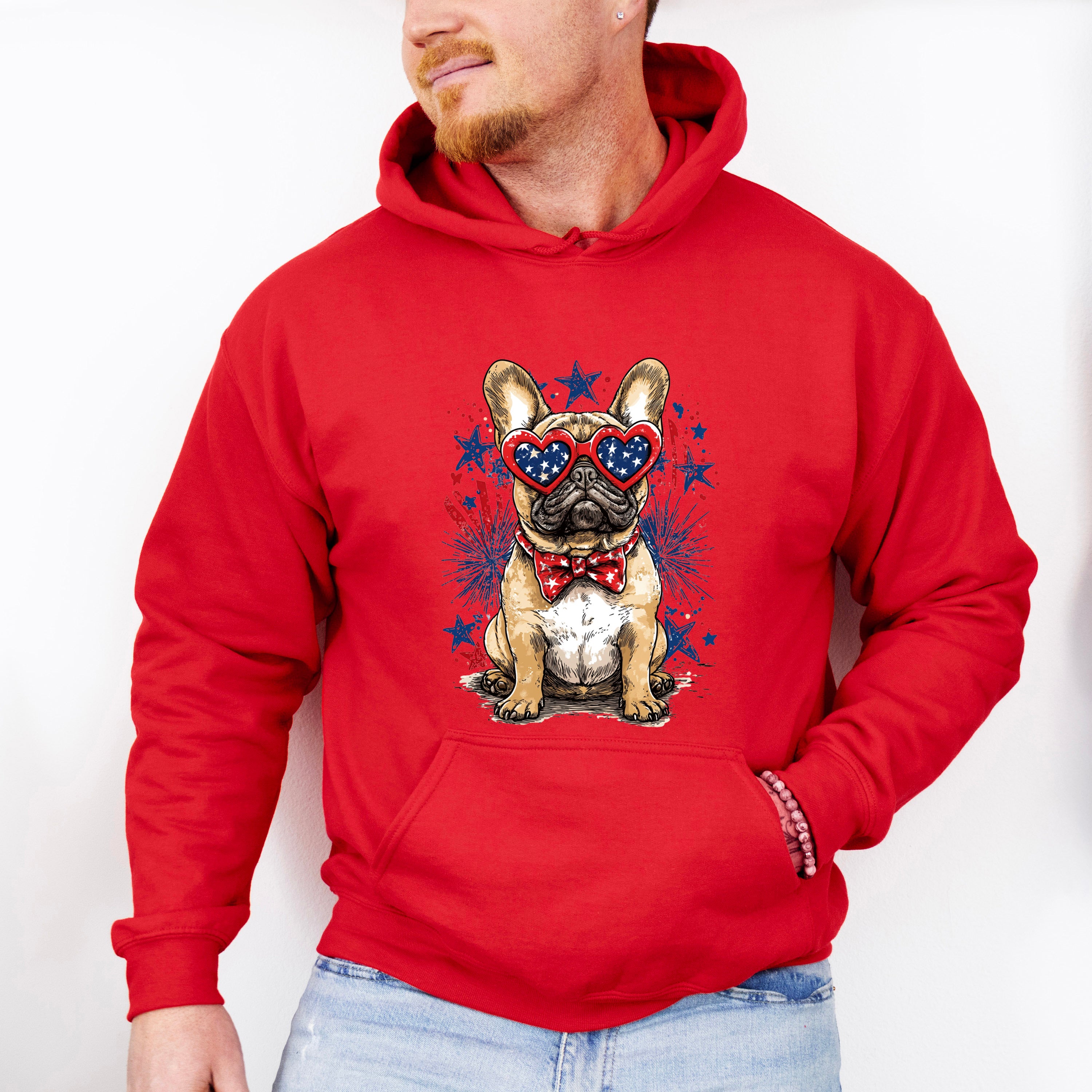 Bulldog And Fireworks - 4th Of July Unisex Crewneck T-Shirt Sweatshirt Hoodie