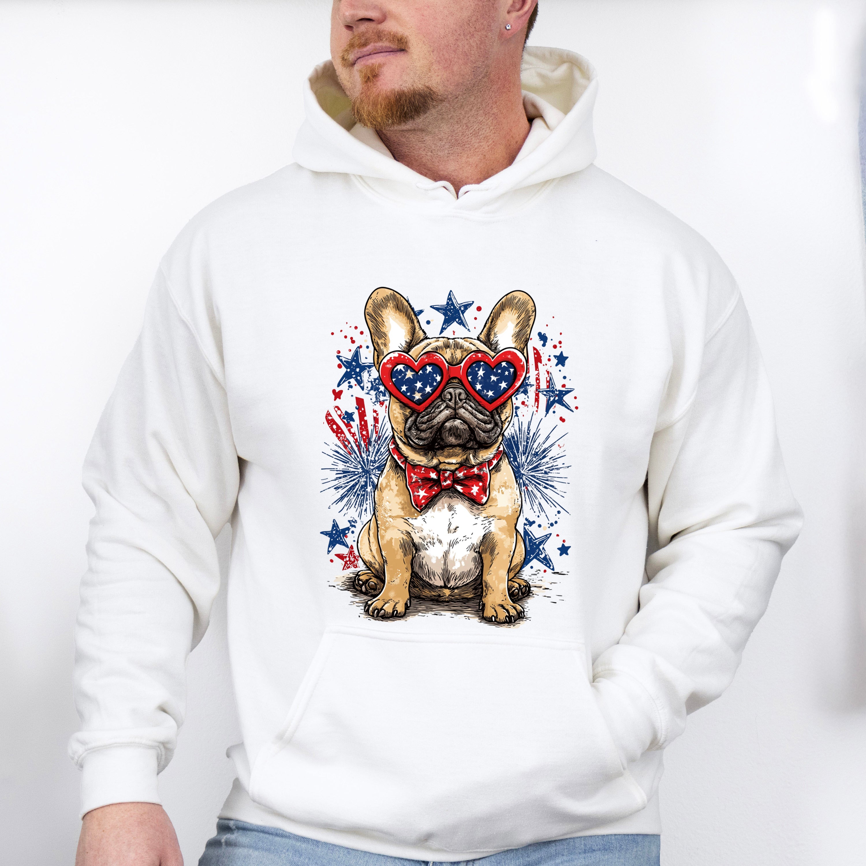 Bulldog And Fireworks - 4th Of July Unisex Crewneck T-Shirt Sweatshirt Hoodie