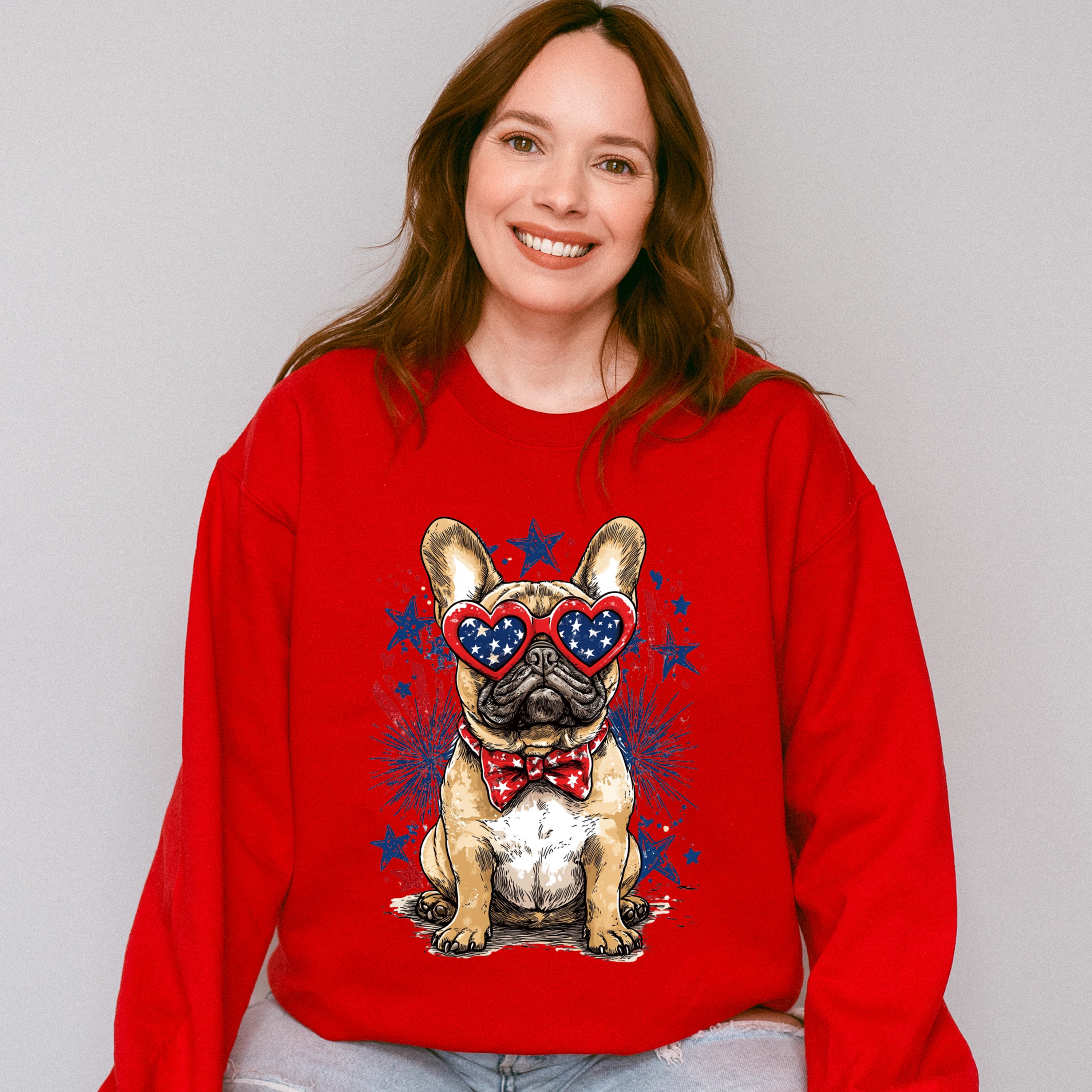 Bulldog And Fireworks - 4th Of July Unisex Crewneck T-Shirt Sweatshirt Hoodie