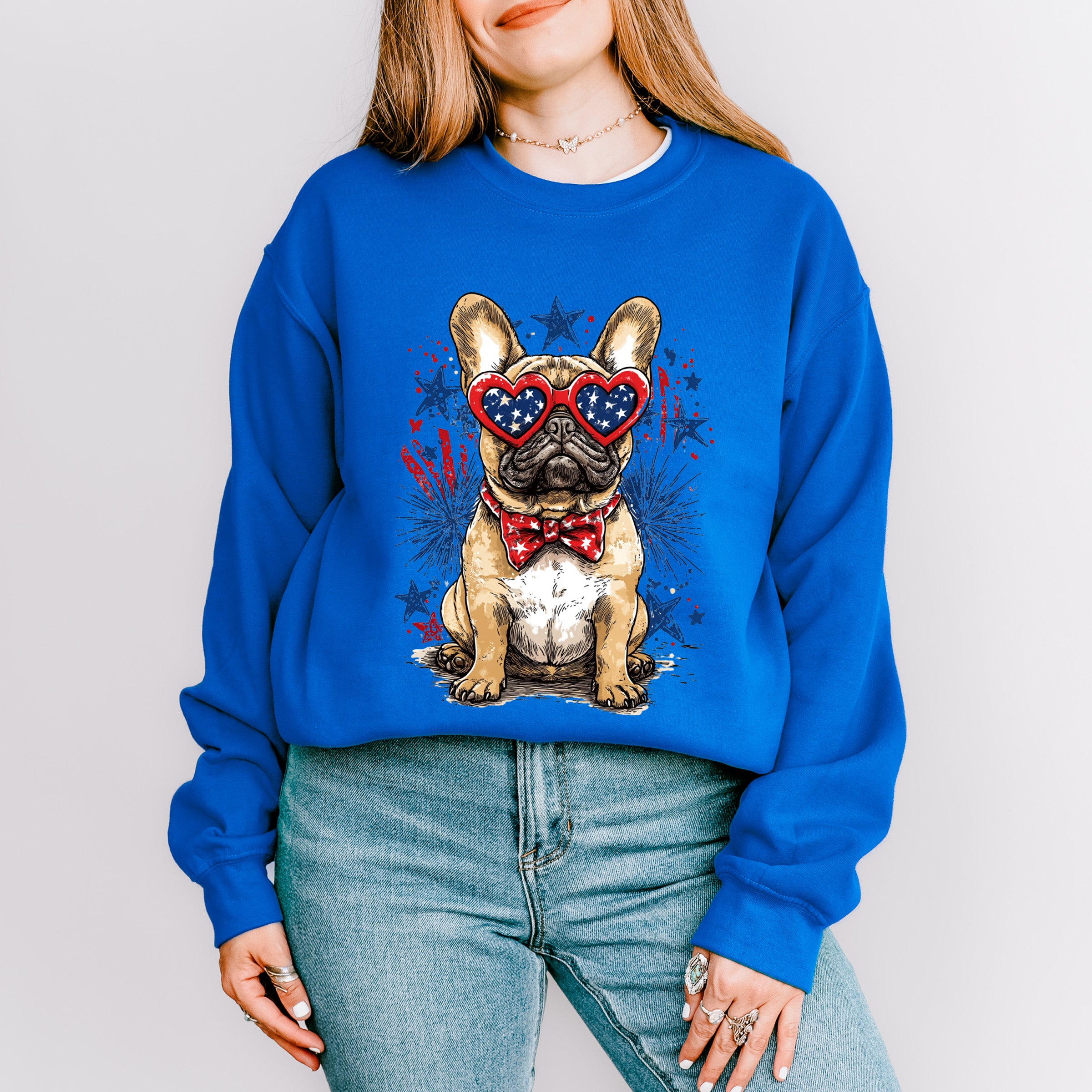 Bulldog And Fireworks - 4th Of July Unisex Crewneck T-Shirt Sweatshirt Hoodie